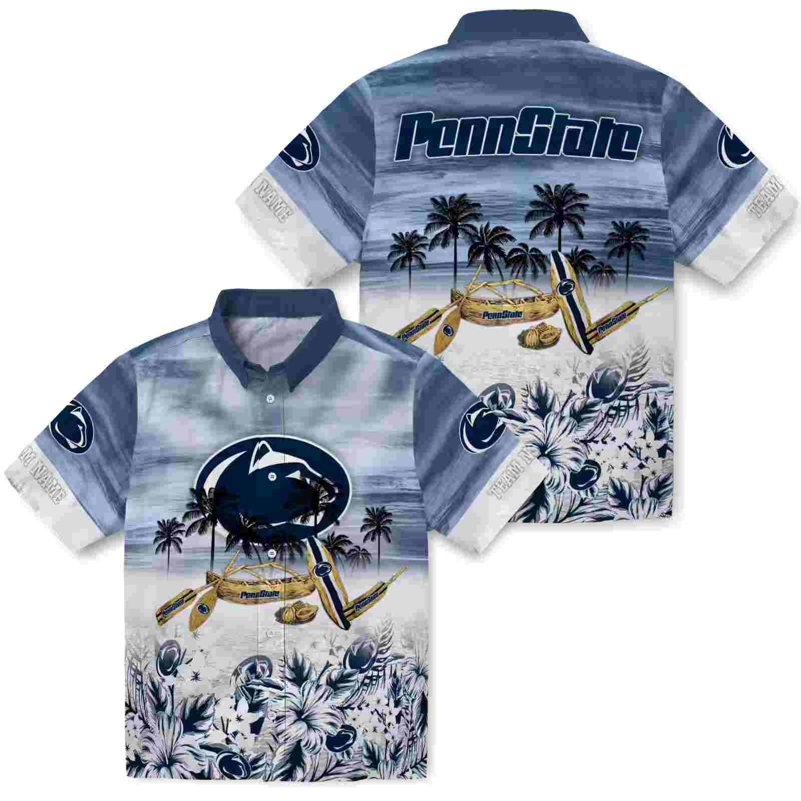 custom penn state nittany lions tropical canoe blue hawaiian shirt high quality