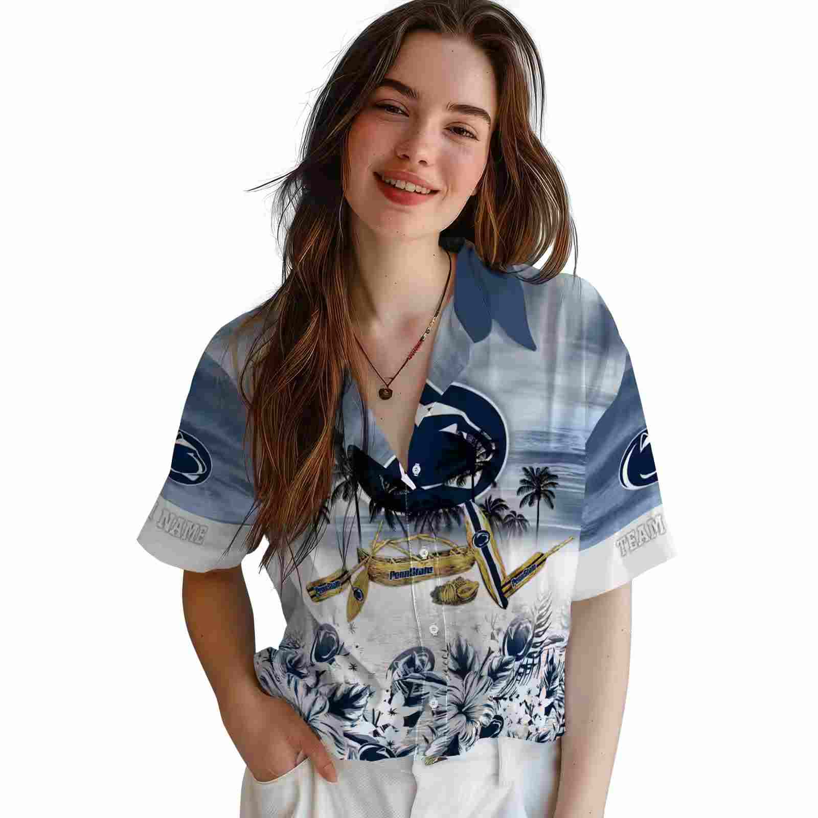 custom penn state nittany lions tropical canoe blue hawaiian shirt latest model