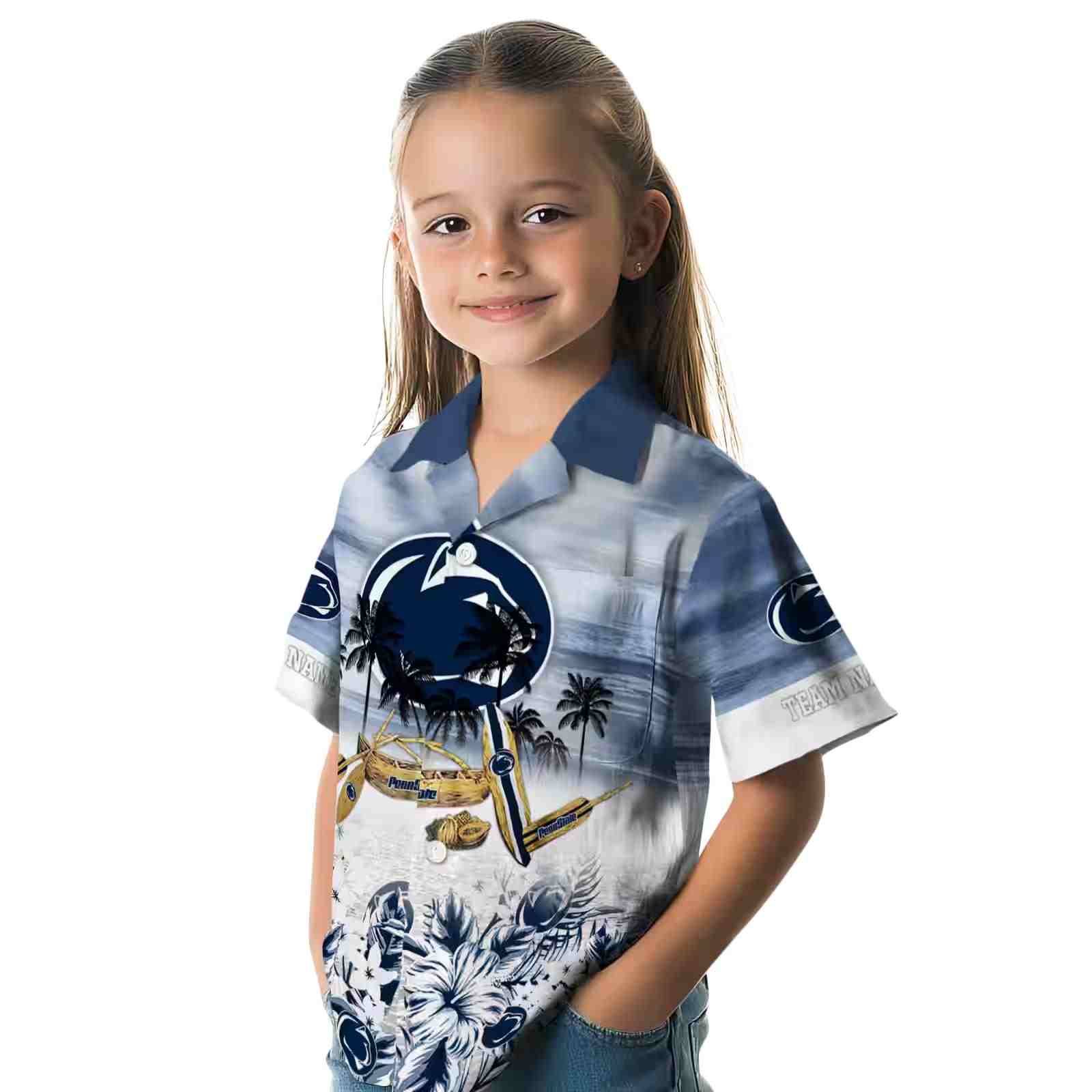 custom penn state nittany lions tropical canoe blue hawaiian shirt premium grade