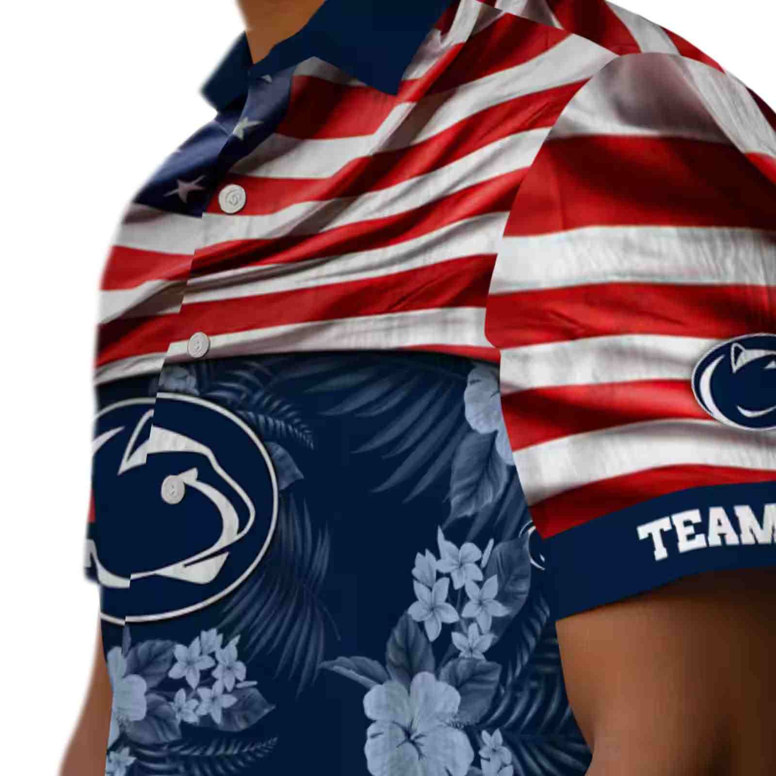 custom penn state nittany lions us flag hibiscus blue hawaiian shirt trendy