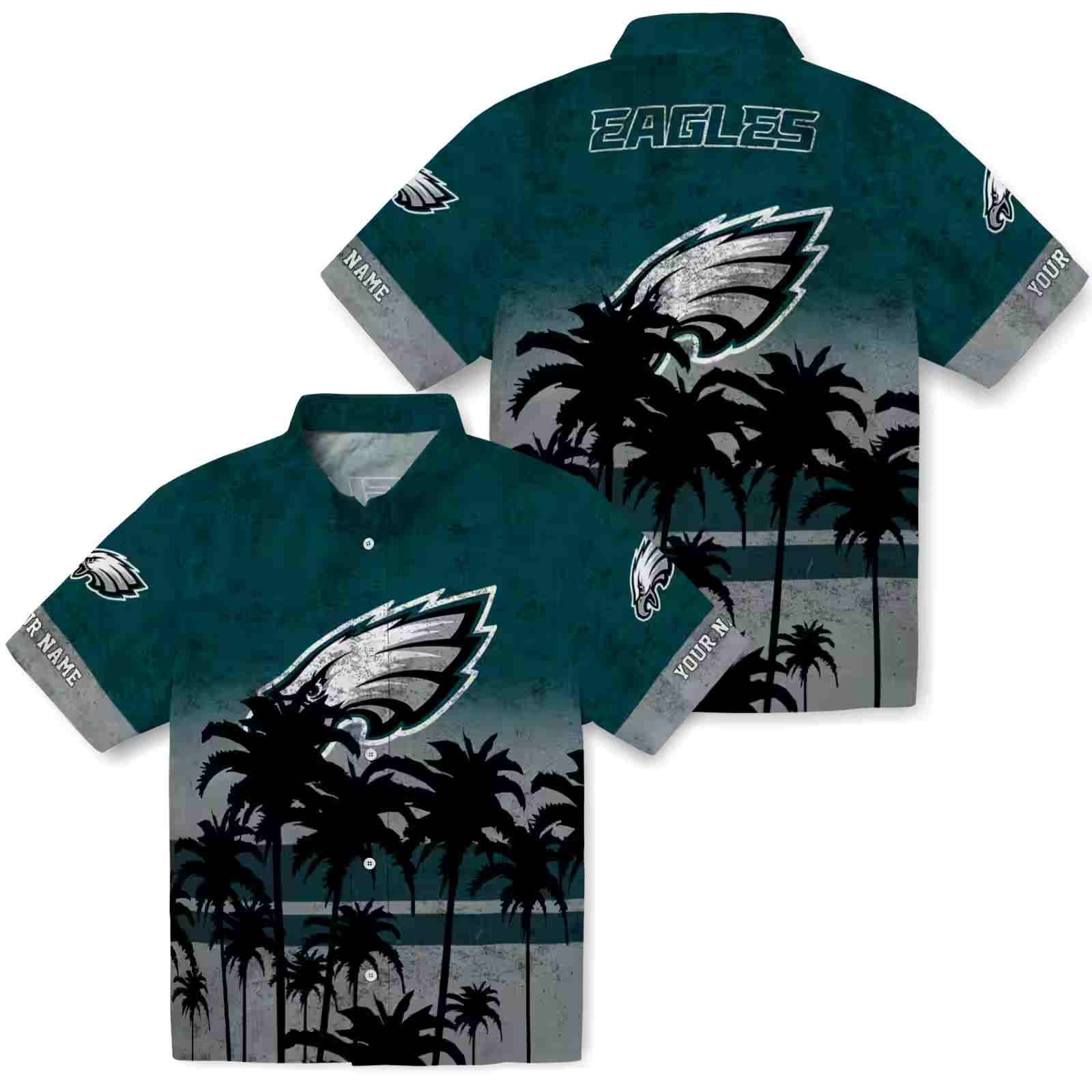 custom philadelphia eagles sunset pattern green black hawaiian shirt high quality