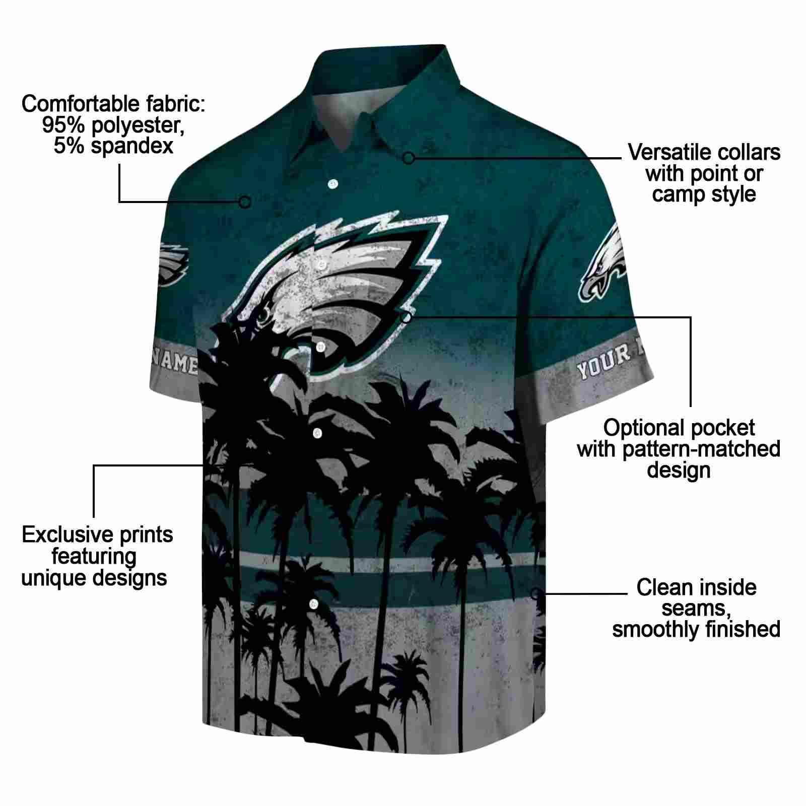 custom philadelphia eagles sunset pattern green black hawaiian shirt new arrival