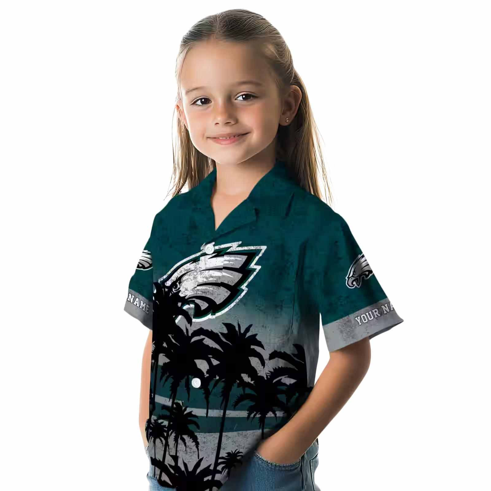 custom philadelphia eagles sunset pattern green black hawaiian shirt premium grade