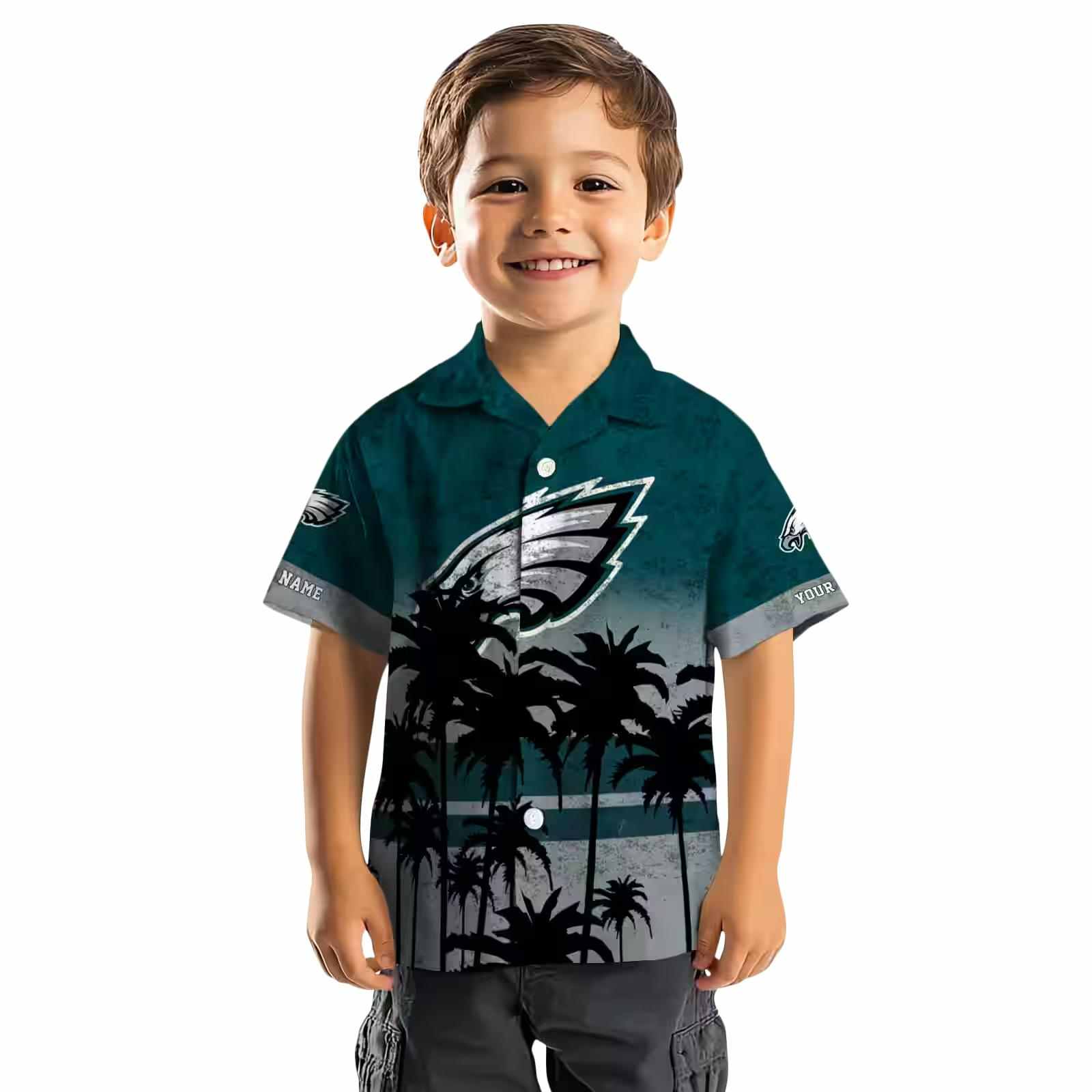 custom philadelphia eagles sunset pattern green black hawaiian shirt top rated