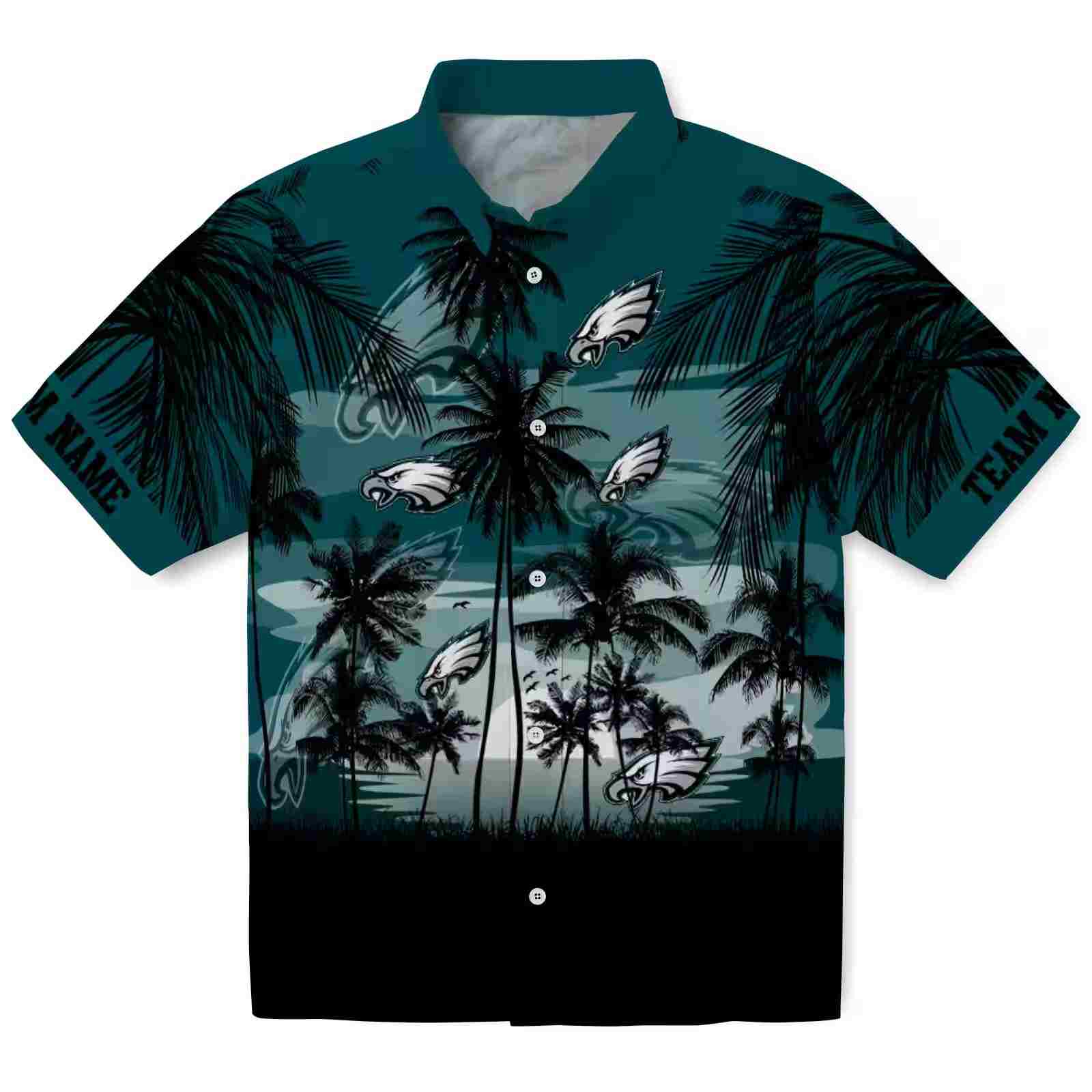 Custom Philadelphia Eagles Sunset Scene Green Black Hawaiian Shirt