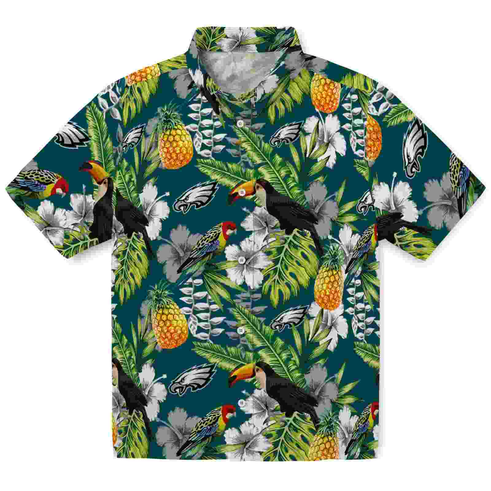 Custom Philadelphia Eagles Tropical Toucan Green Hawaiian Shirt