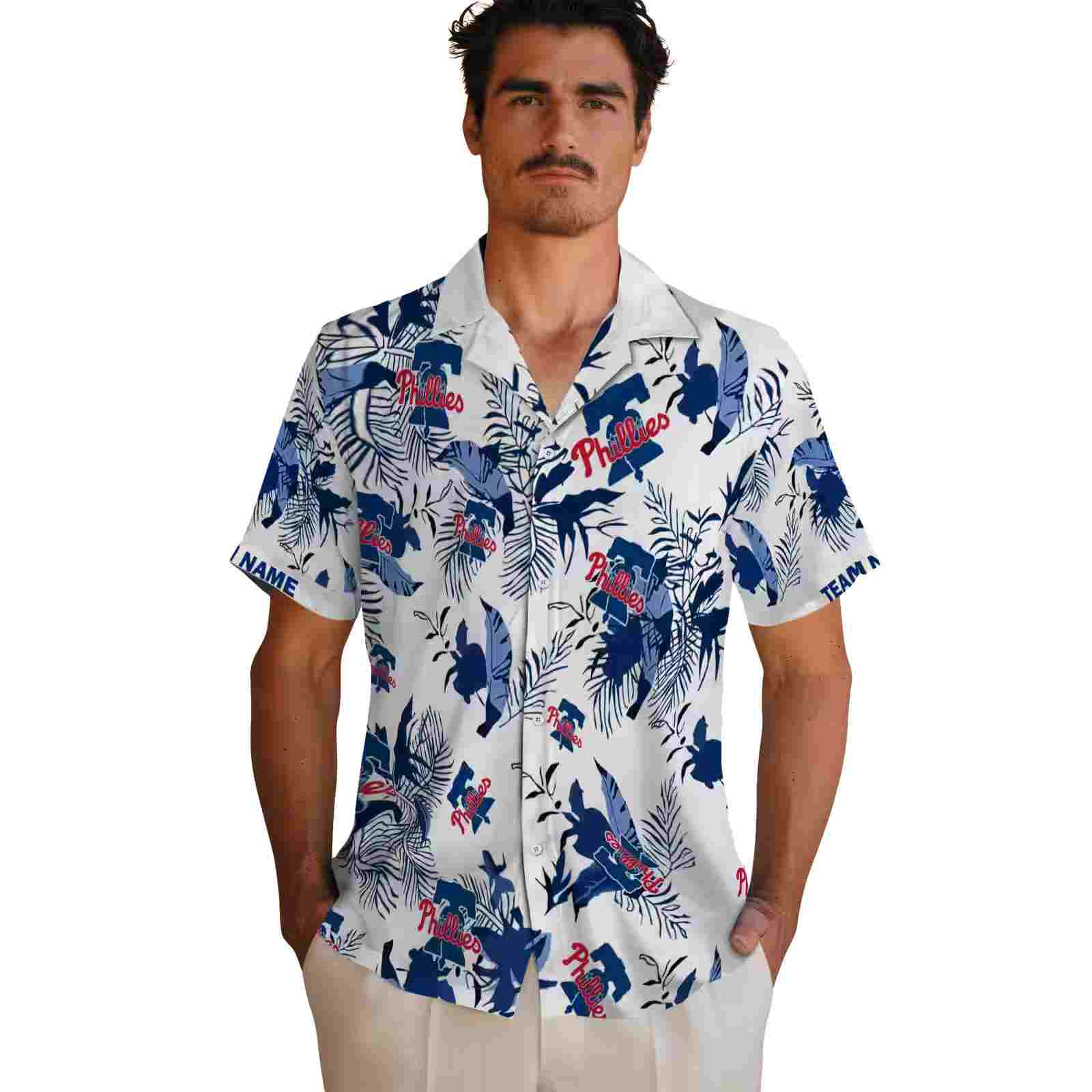 custom philadelphia phillies botanical theme blue white hawaiian shirt fashion forward