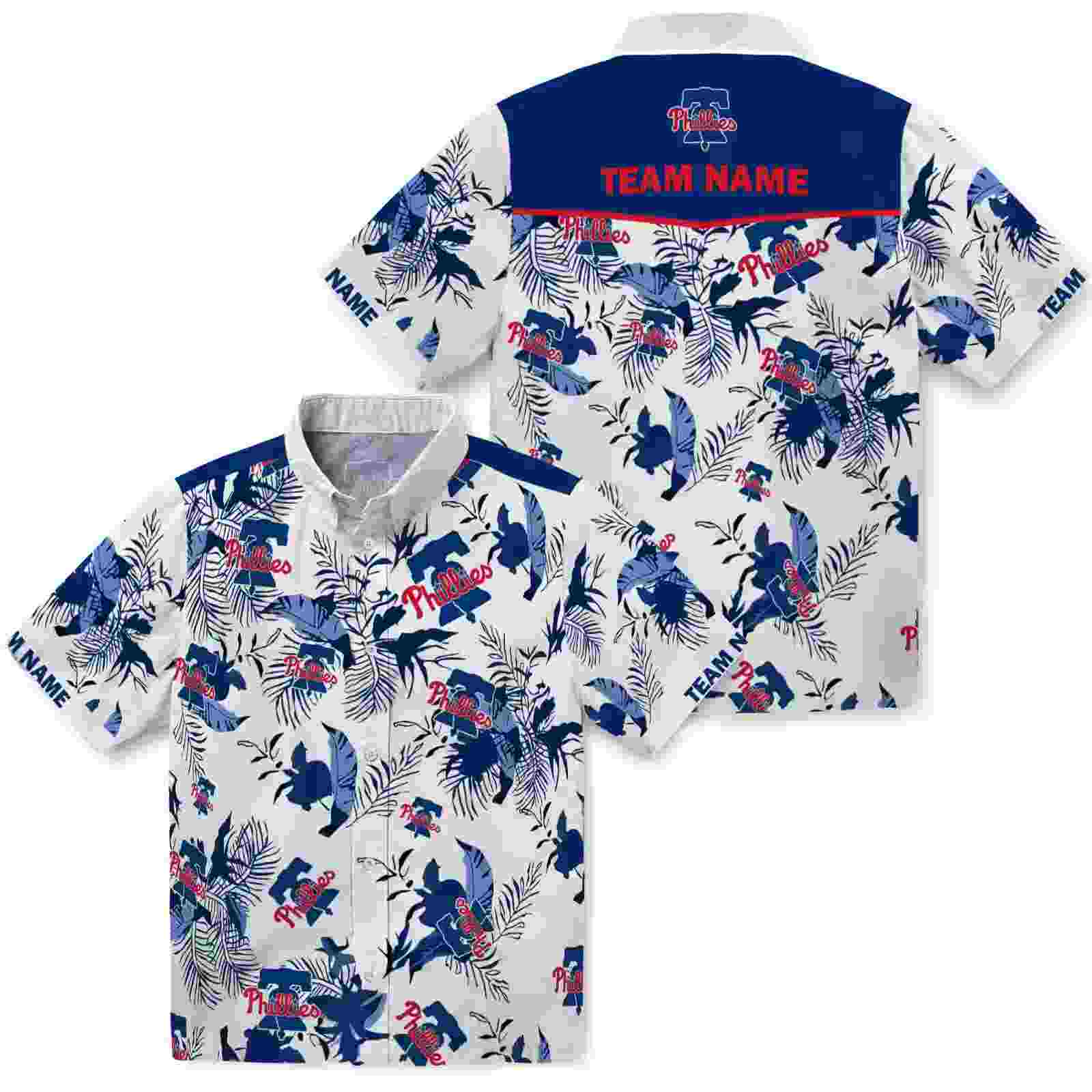 custom philadelphia phillies botanical theme blue white hawaiian shirt high quality