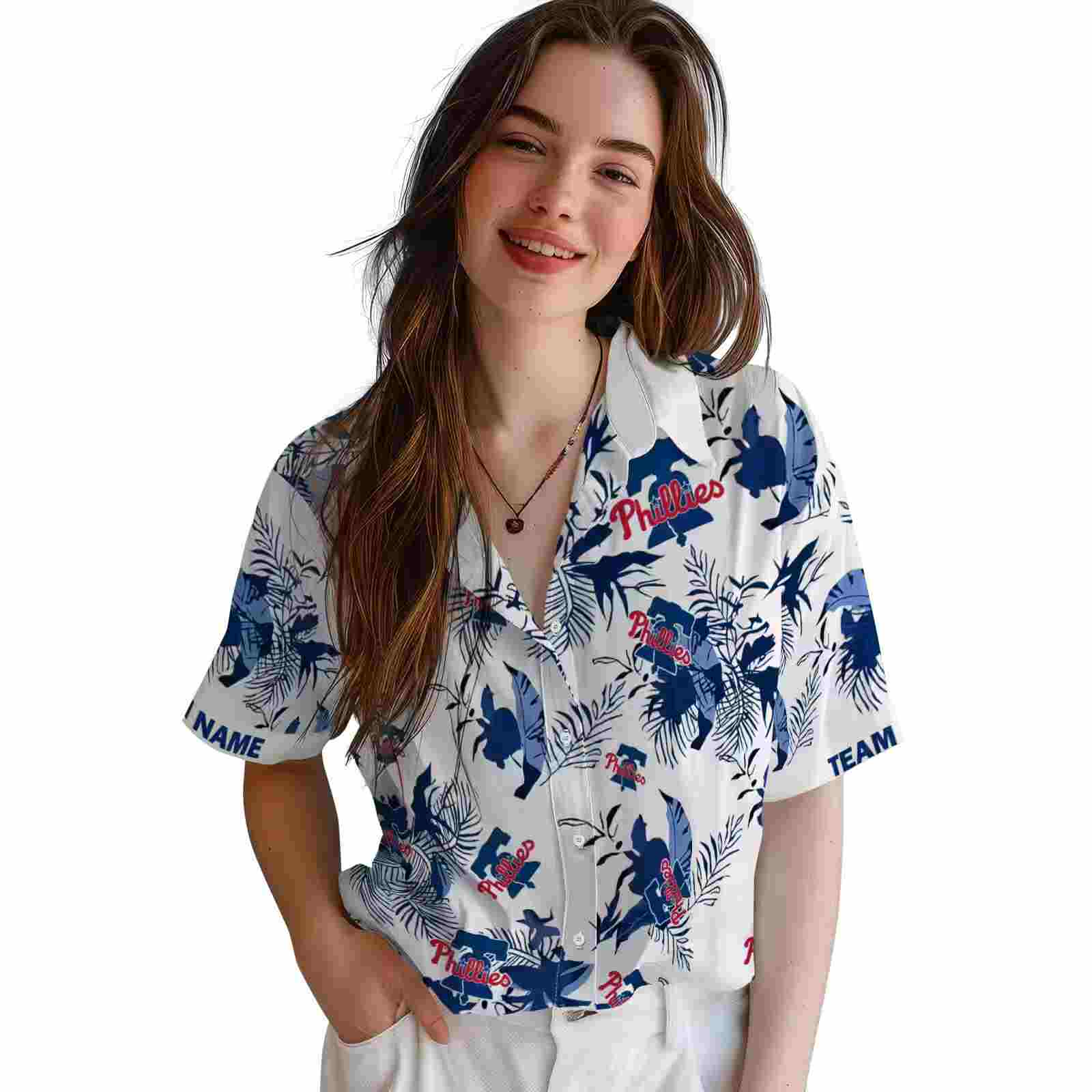 custom philadelphia phillies botanical theme blue white hawaiian shirt latest model