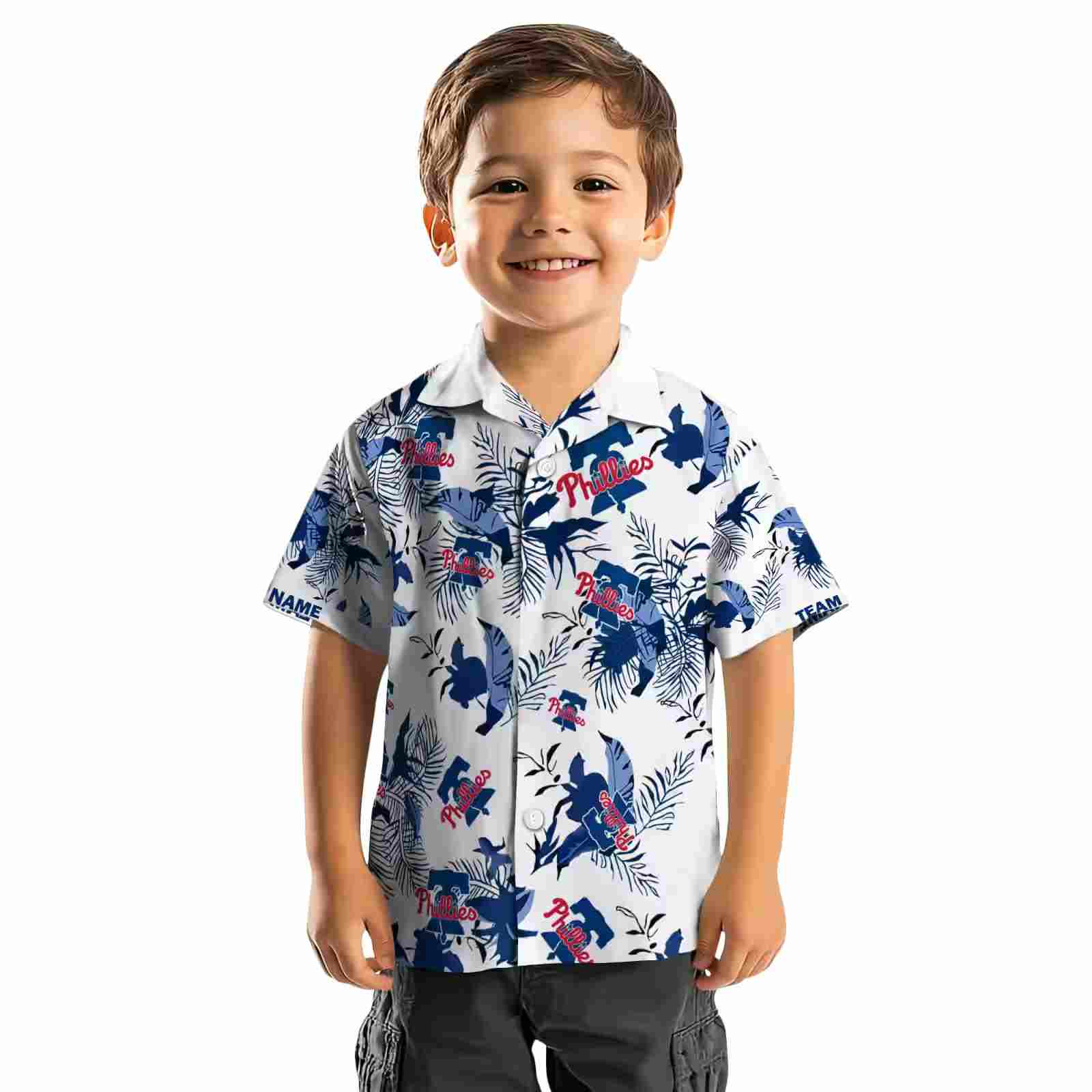 custom philadelphia phillies botanical theme blue white hawaiian shirt top rated