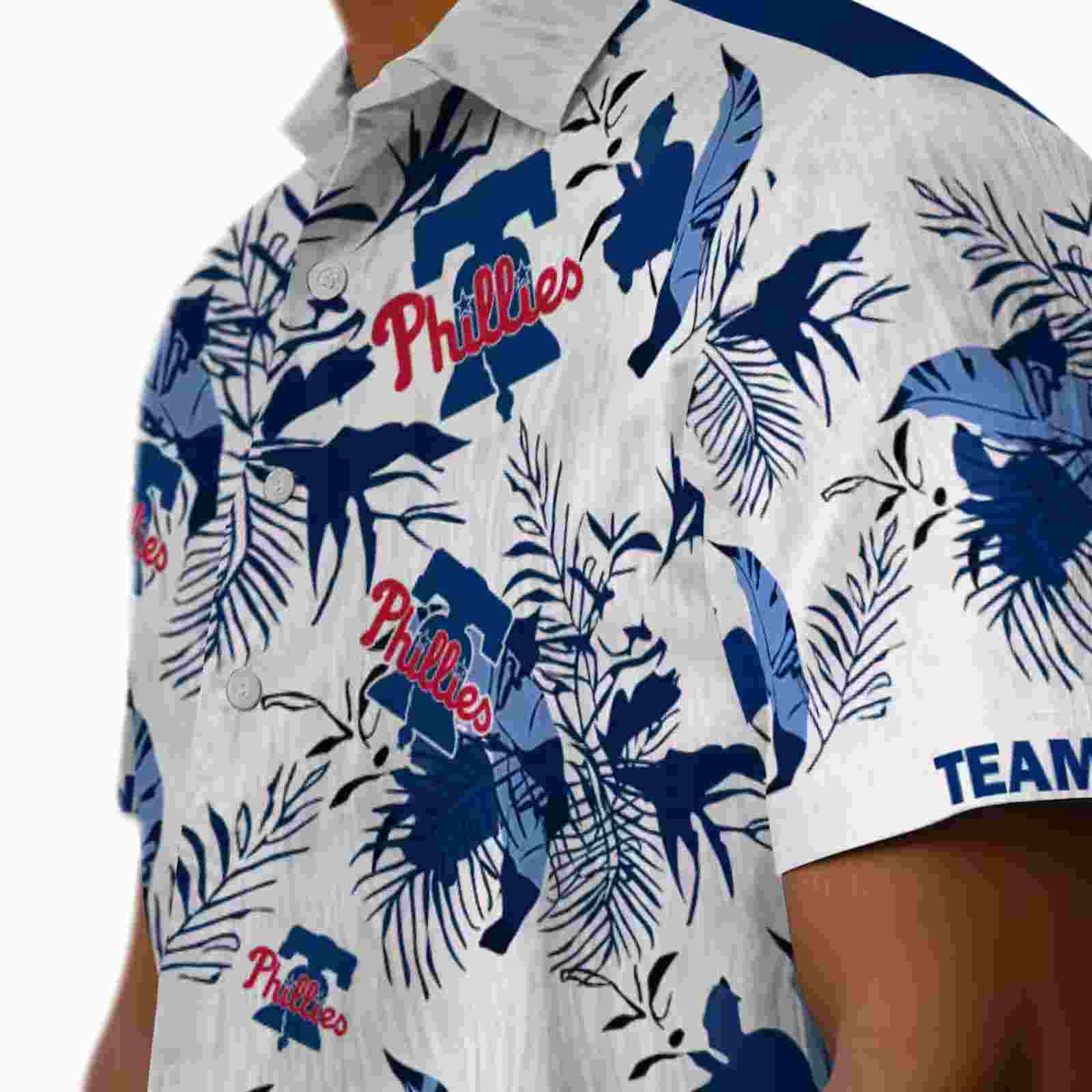 custom philadelphia phillies botanical theme blue white hawaiian shirt trendy