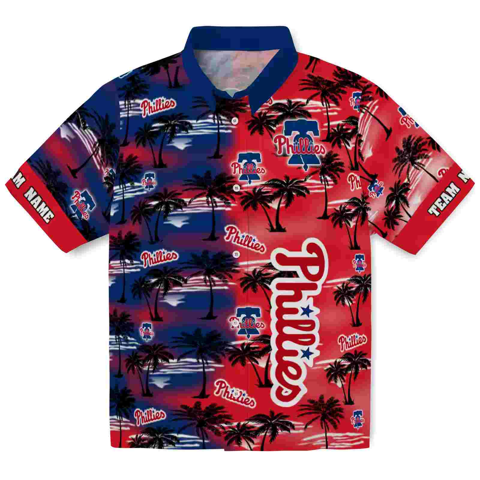 Custom Philadelphia Phillies Palm Silhouettes Blue Hawaiian Shirt