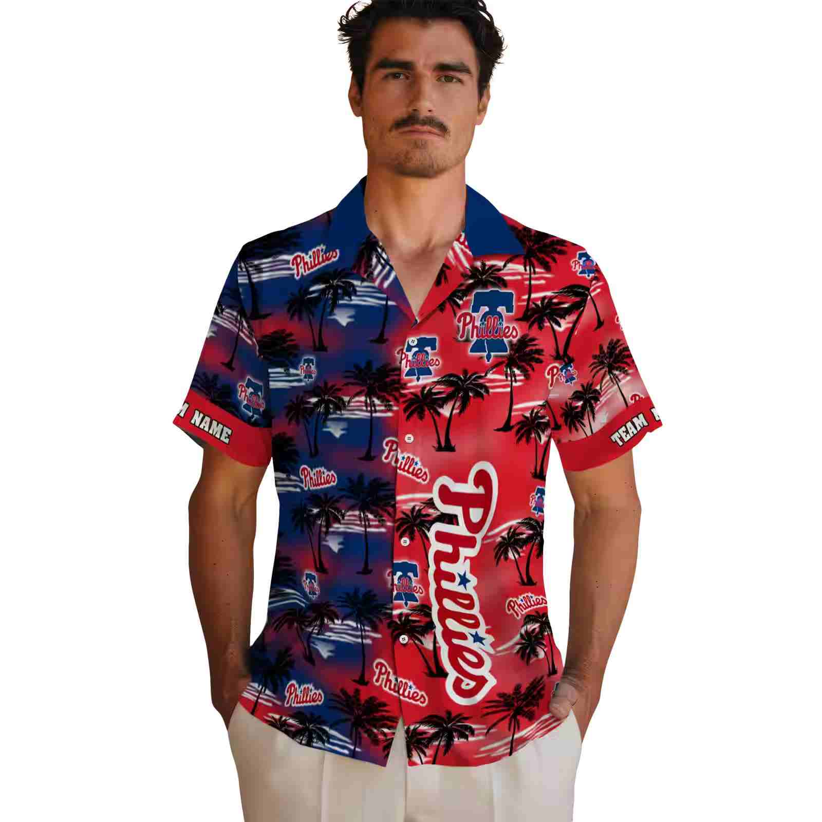 custom philadelphia phillies palm silhouettes blue hawaiian shirt fashion forward