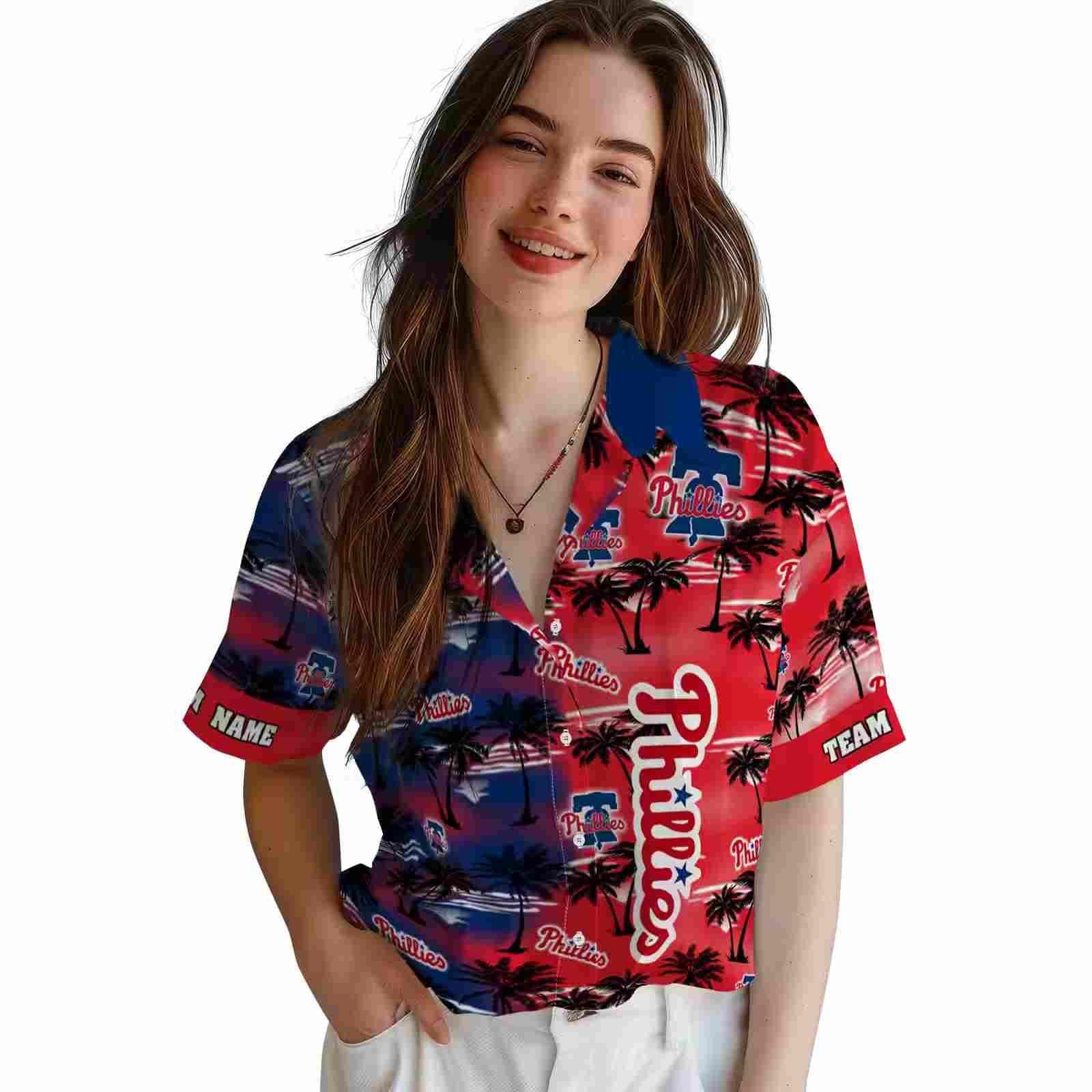 custom philadelphia phillies palm silhouettes blue hawaiian shirt latest model