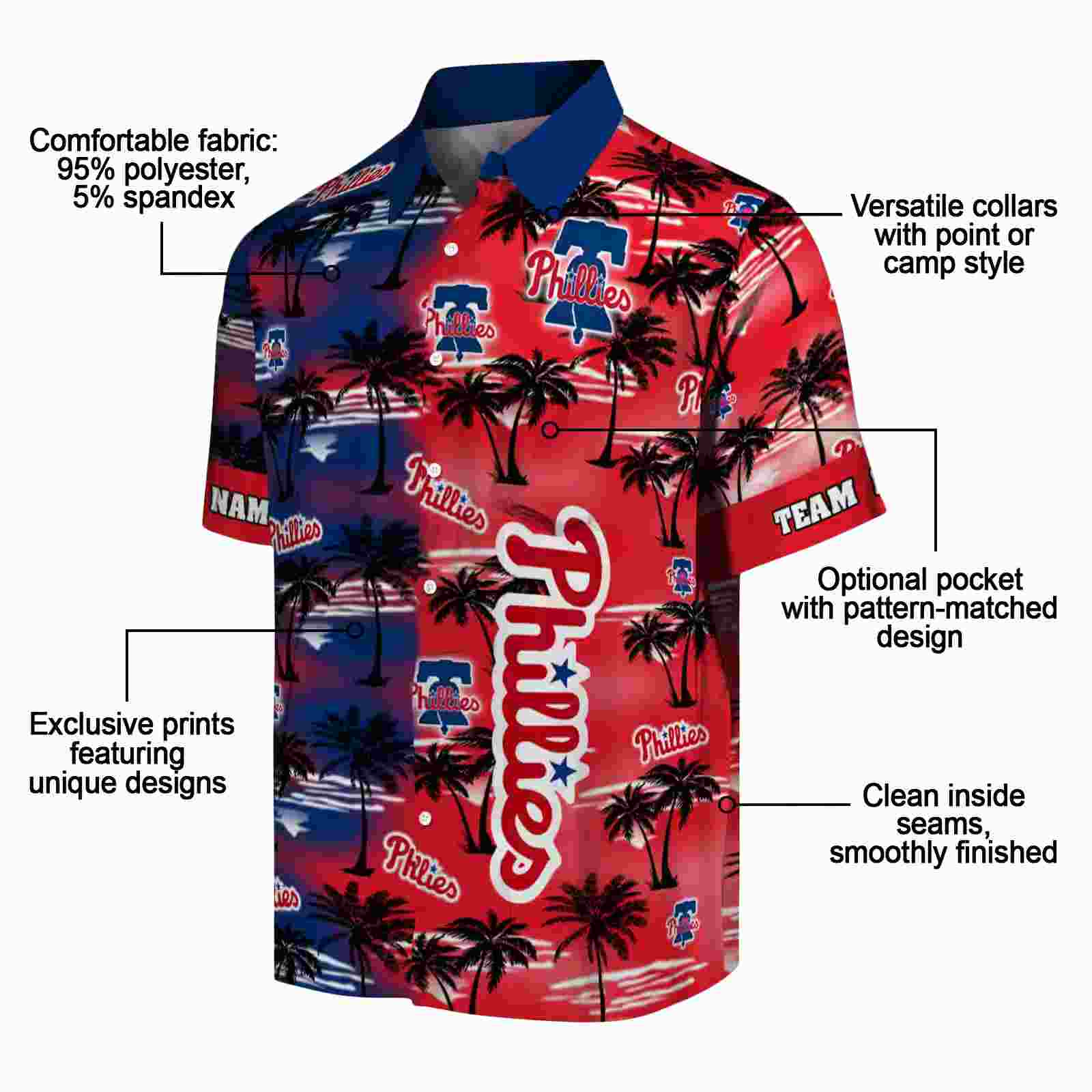 custom philadelphia phillies palm silhouettes blue hawaiian shirt new arrival