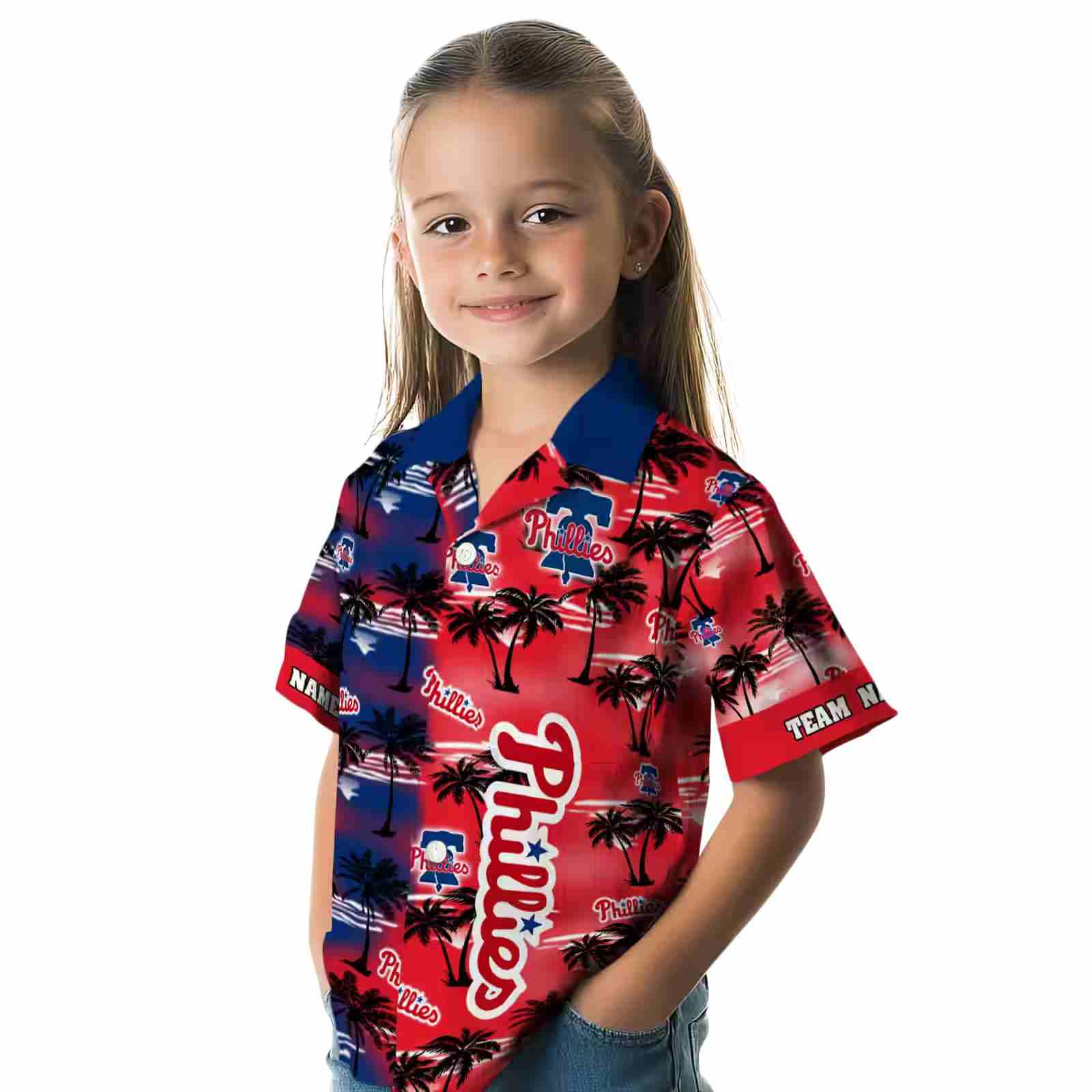 custom philadelphia phillies palm silhouettes blue hawaiian shirt premium grade