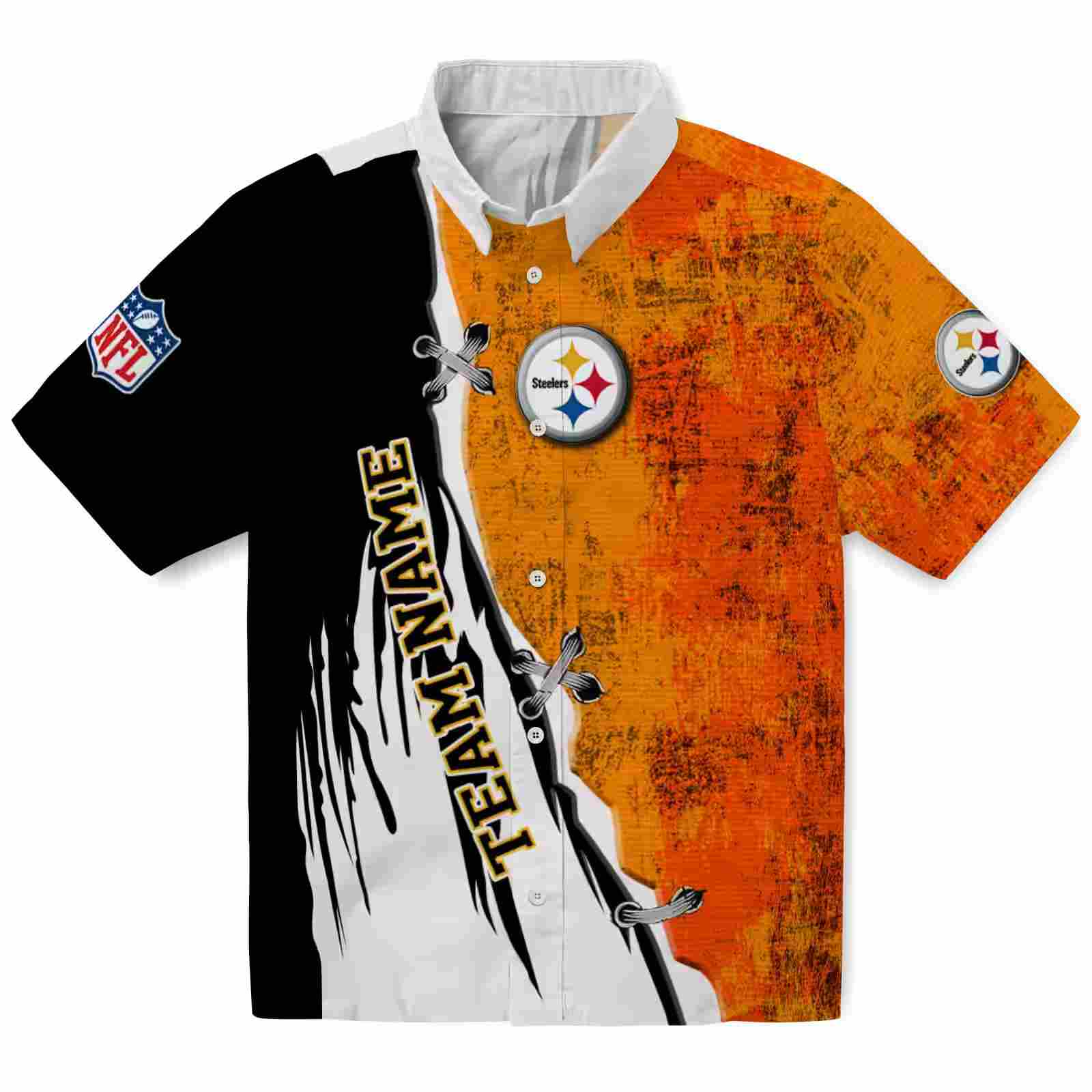 Custom Pittsburgh Steelers Edgy Streaks Gold White Hawaiian Shirt