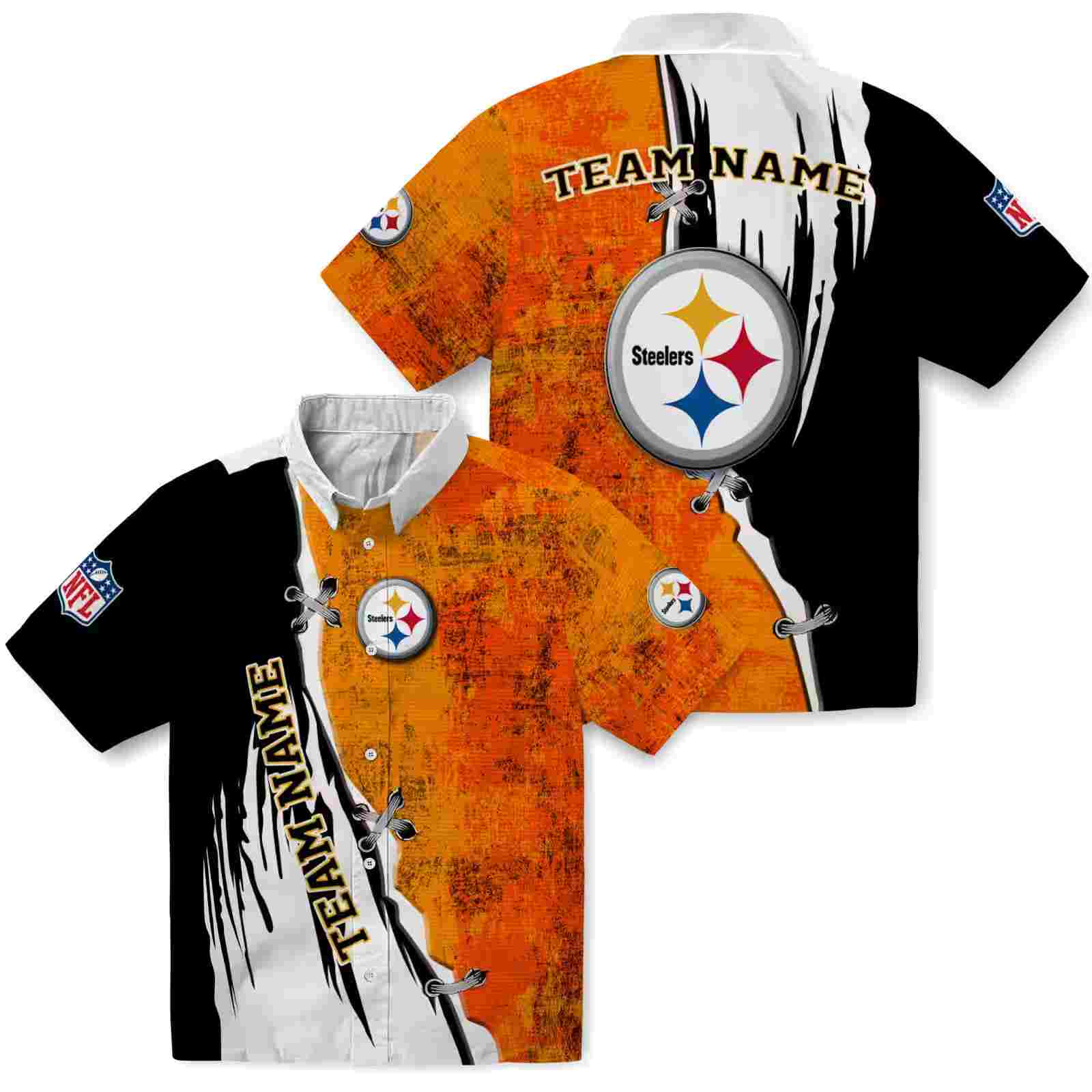 custom pittsburgh steelers edgy streaks gold white hawaiian shirt high quality