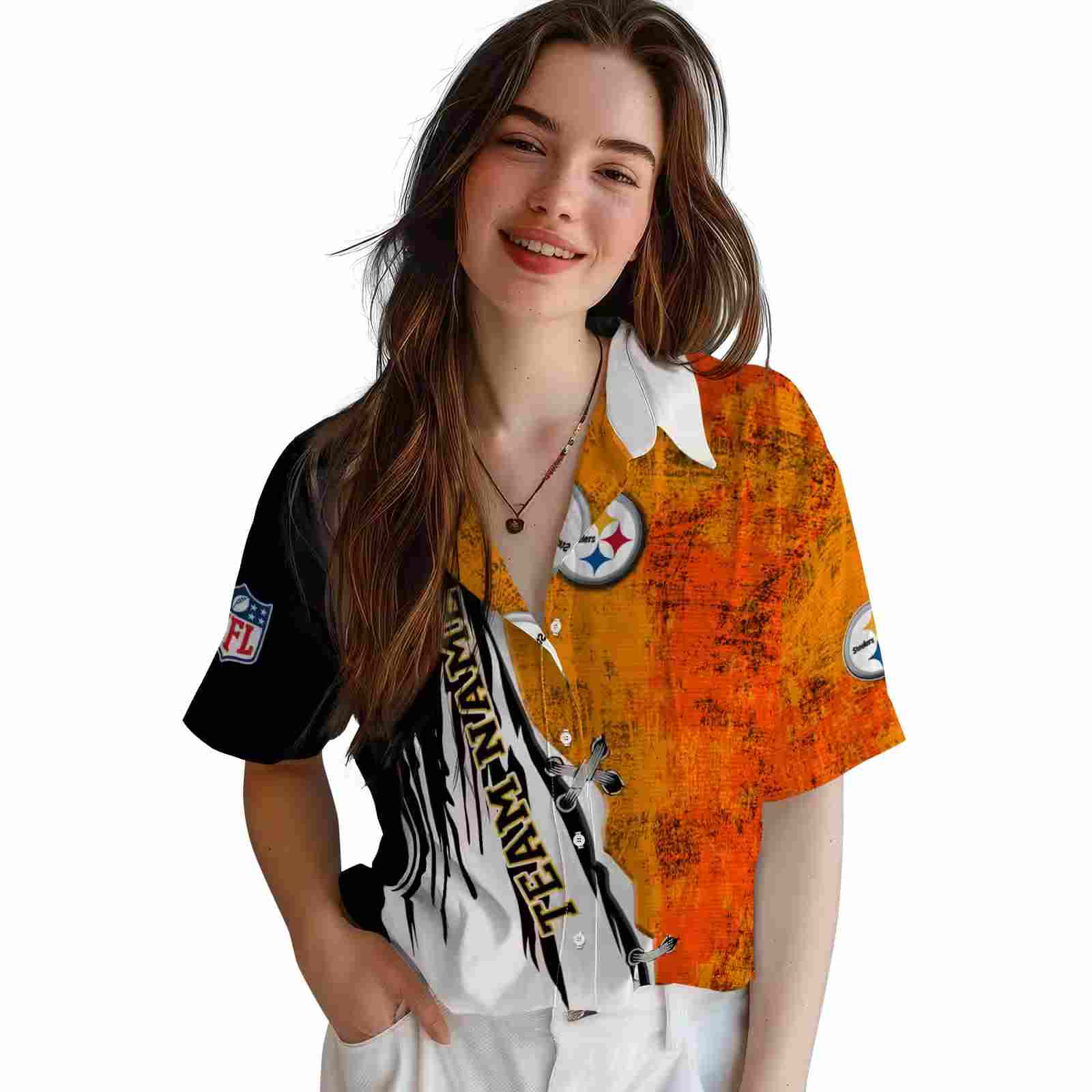 custom pittsburgh steelers edgy streaks gold white hawaiian shirt latest model