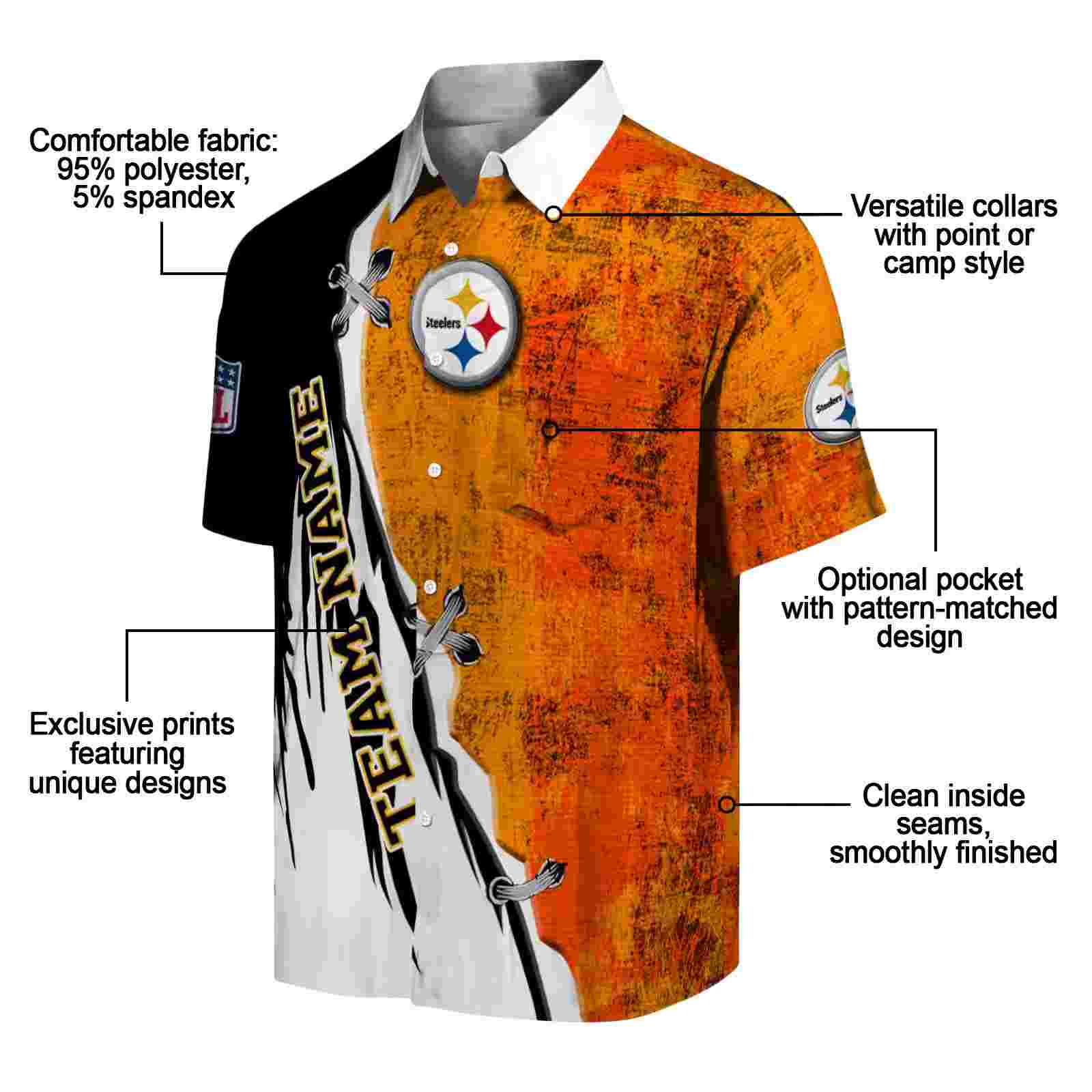 custom pittsburgh steelers edgy streaks gold white hawaiian shirt new arrival