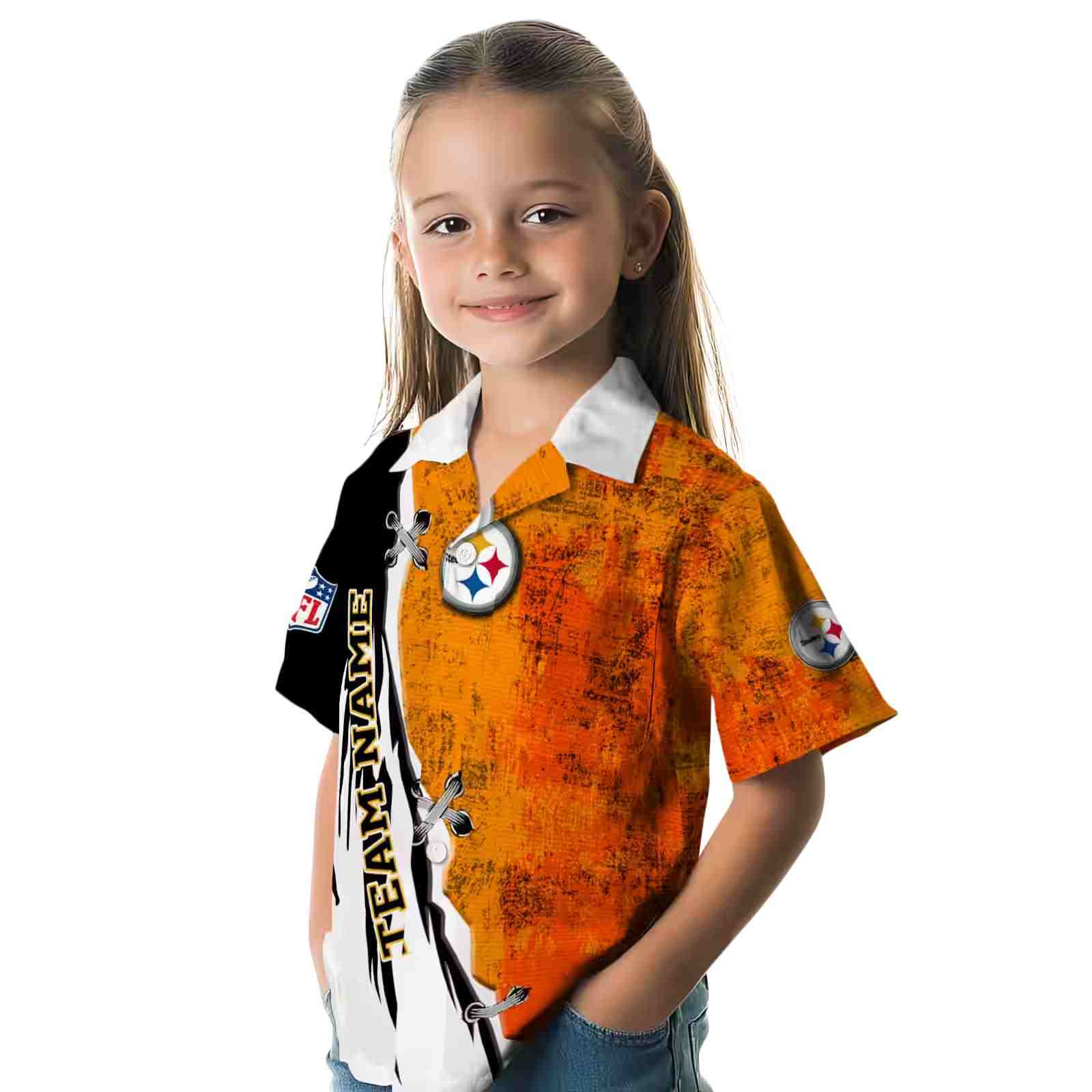 custom pittsburgh steelers edgy streaks gold white hawaiian shirt premium grade