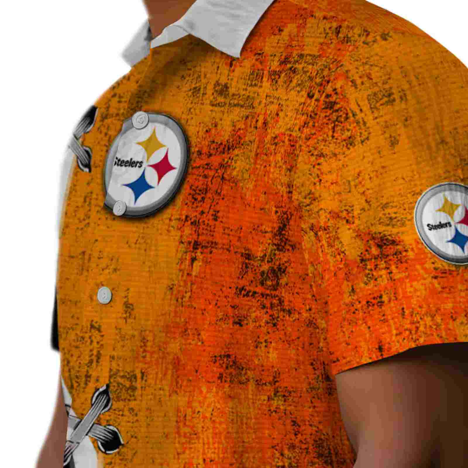 custom pittsburgh steelers edgy streaks gold white hawaiian shirt trendy