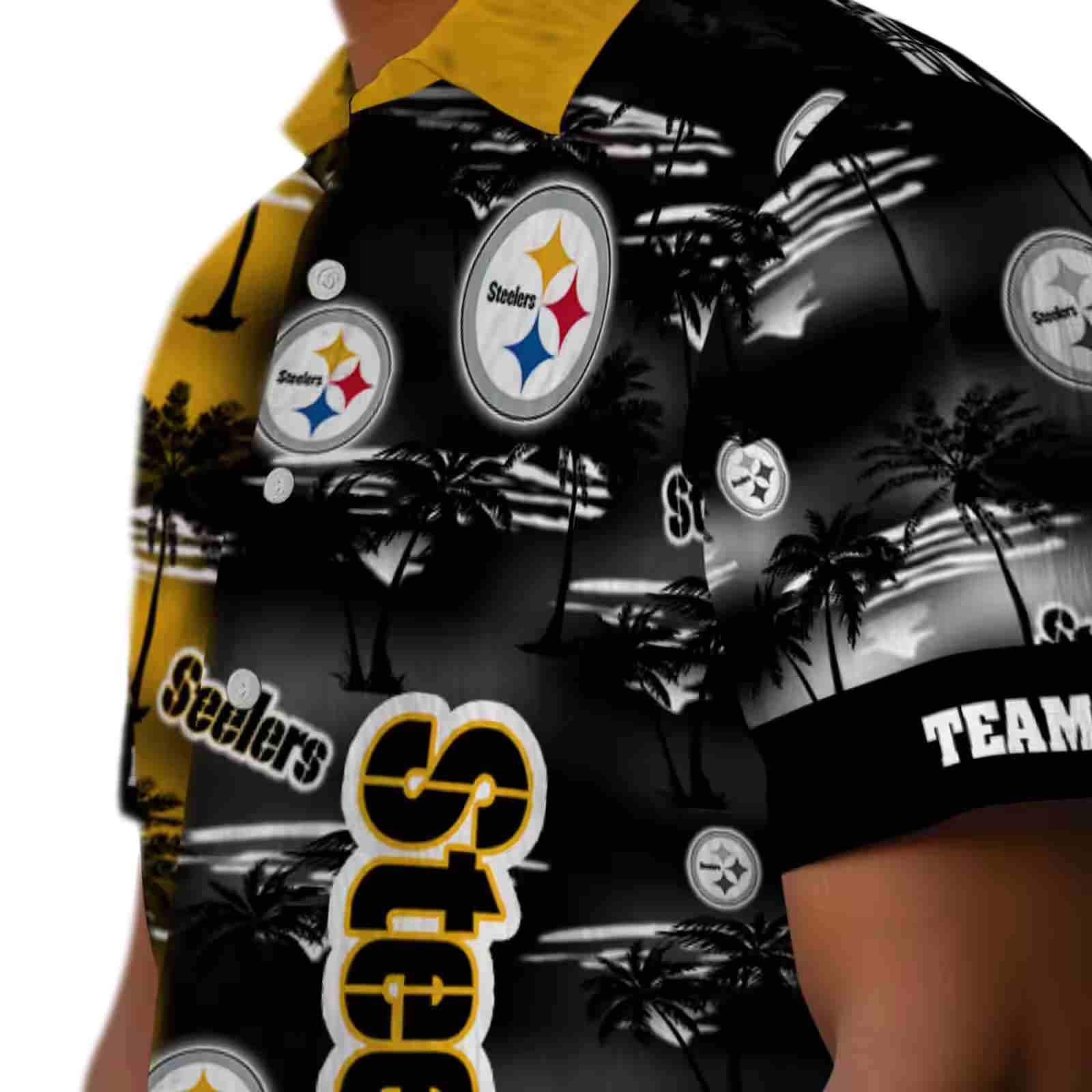 custom pittsburgh steelers palm silhouettes gold hawaiian shirt trendy