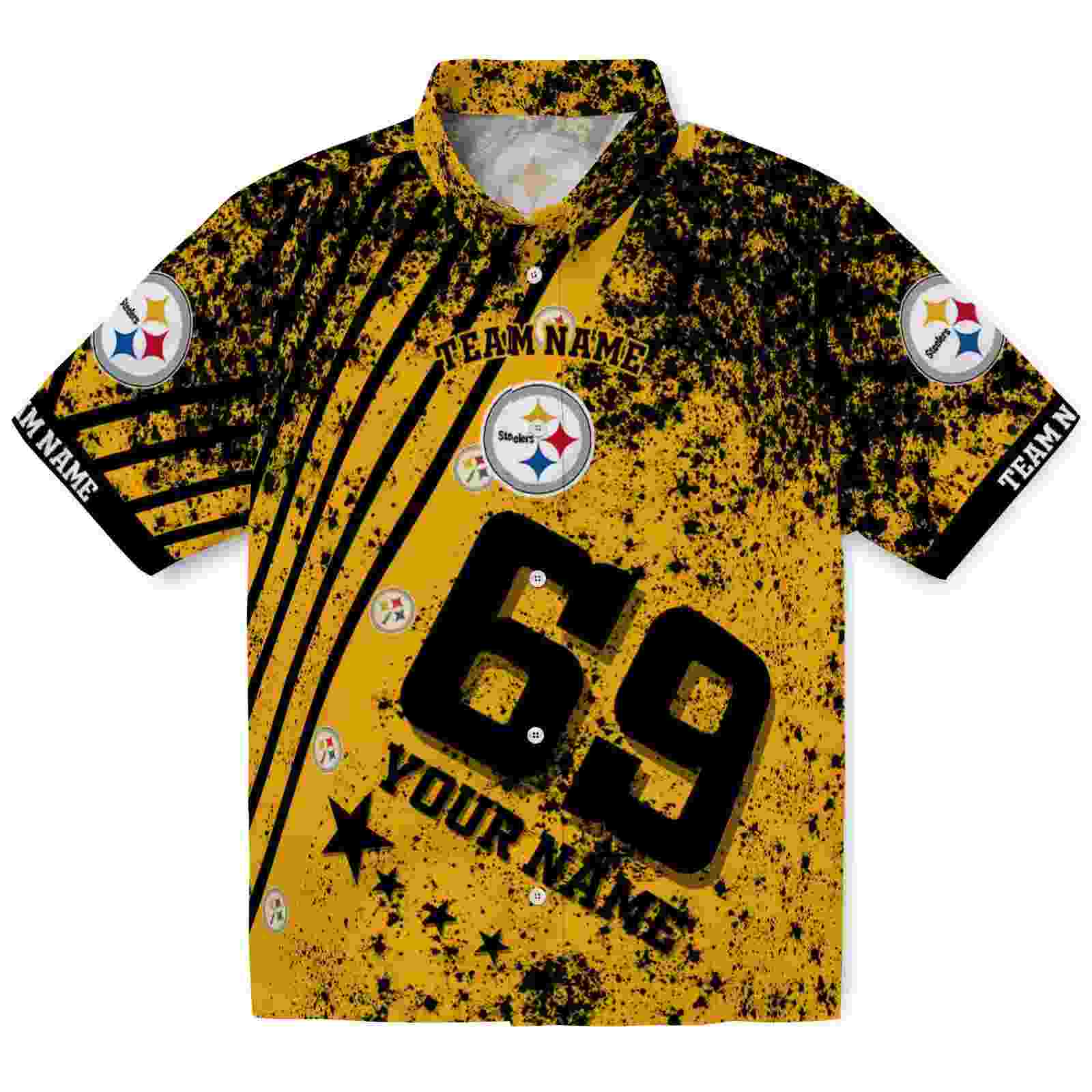 Custom Pittsburgh Steelers Star Stripes Gold Hawaiian Shirt