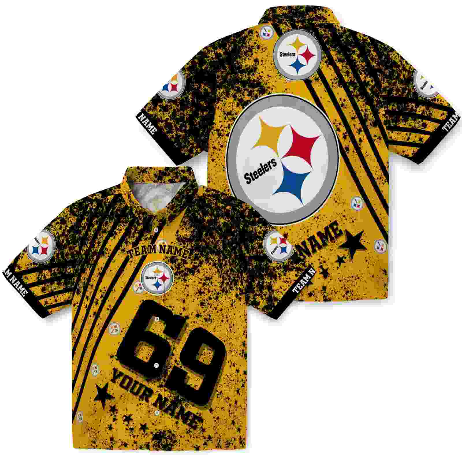 custom pittsburgh steelers star stripes gold hawaiian shirt high quality