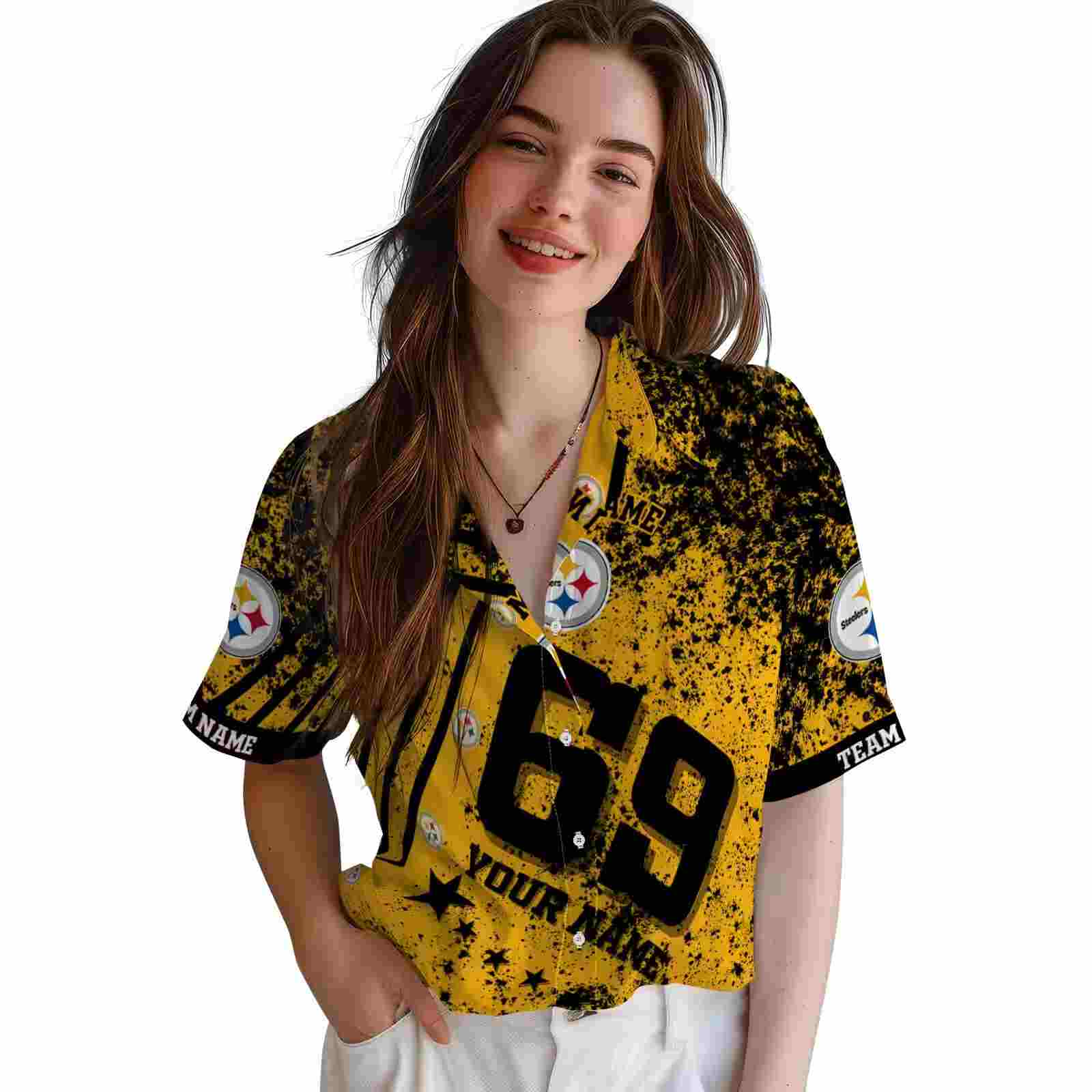 custom pittsburgh steelers star stripes gold hawaiian shirt latest model