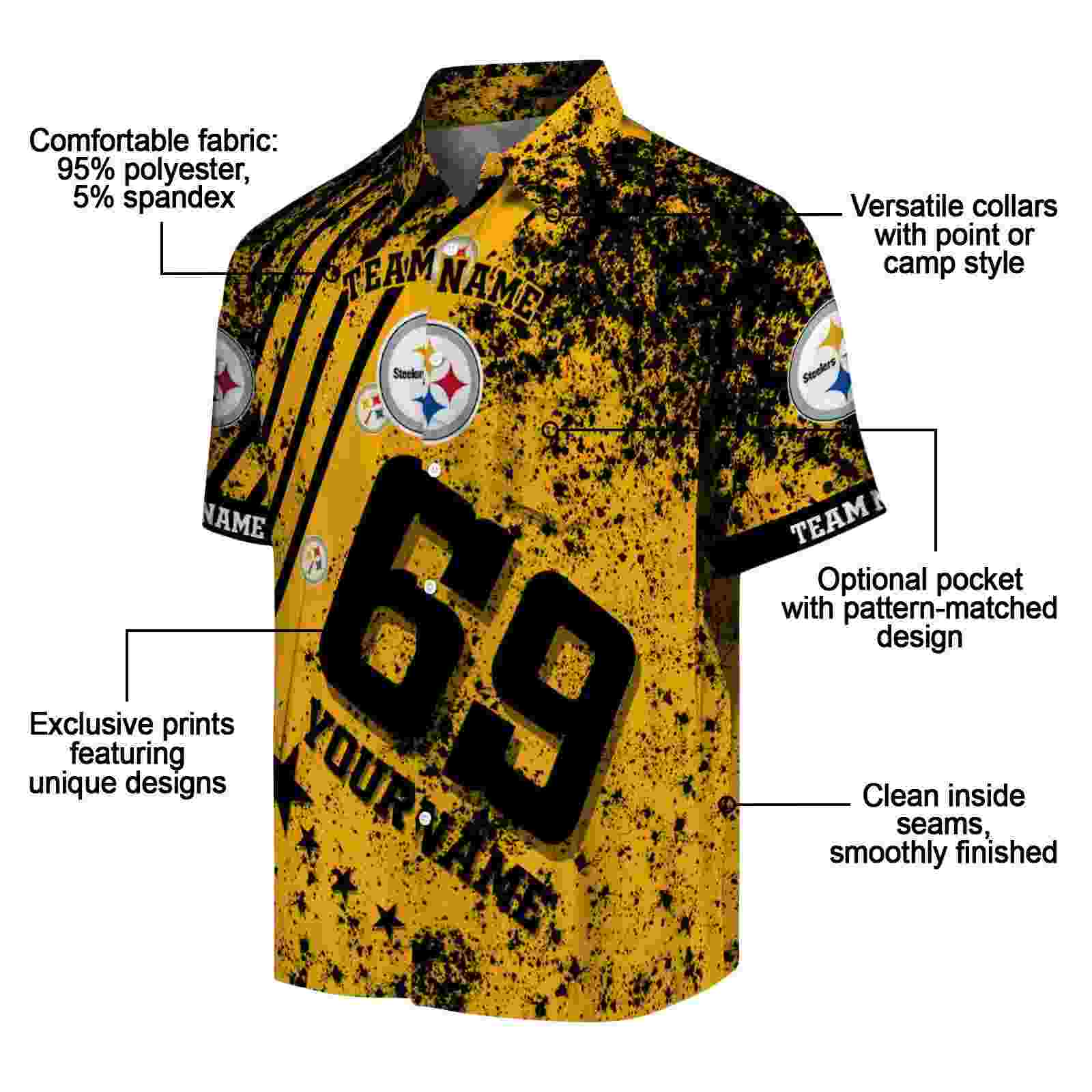 custom pittsburgh steelers star stripes gold hawaiian shirt new arrival