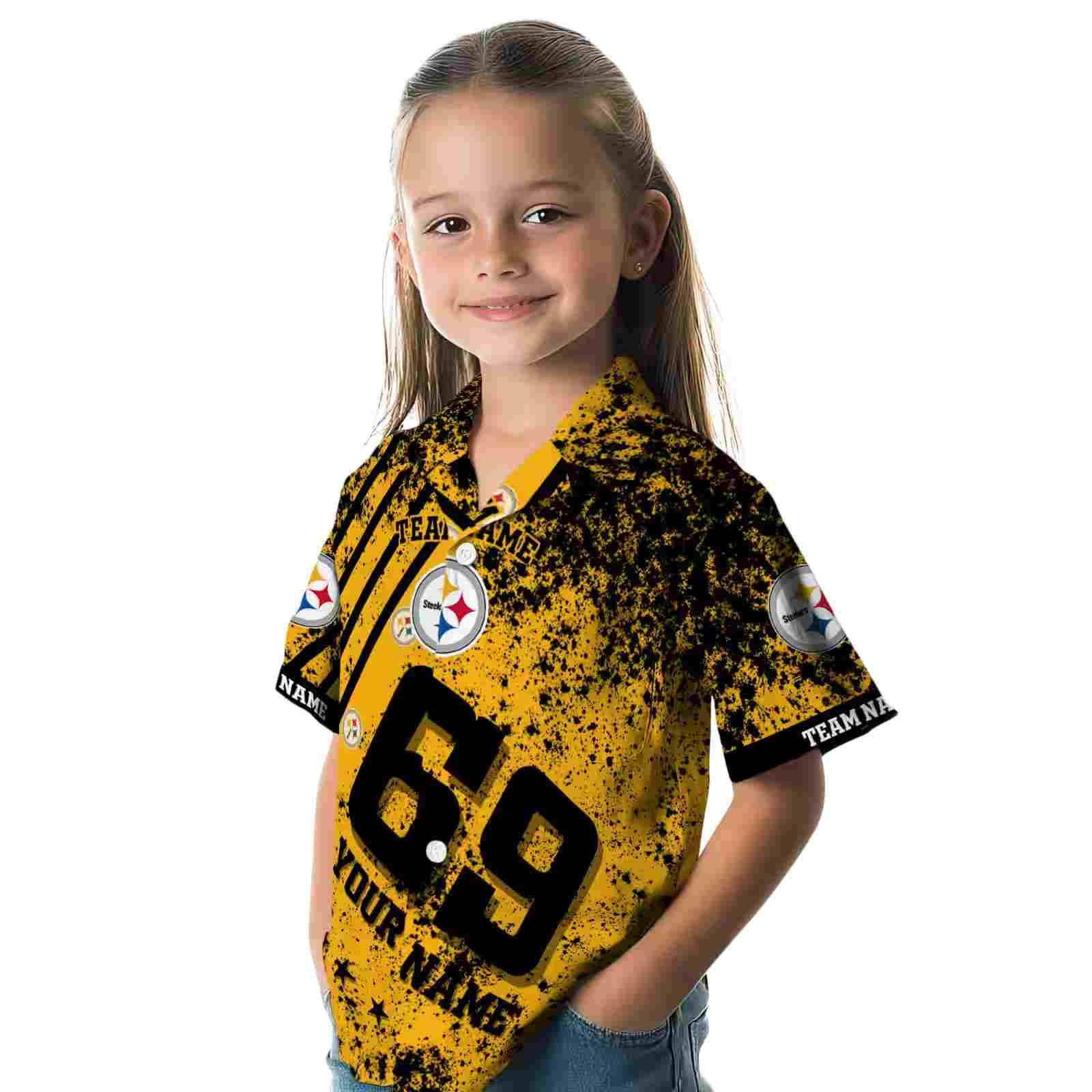 custom pittsburgh steelers star stripes gold hawaiian shirt premium grade