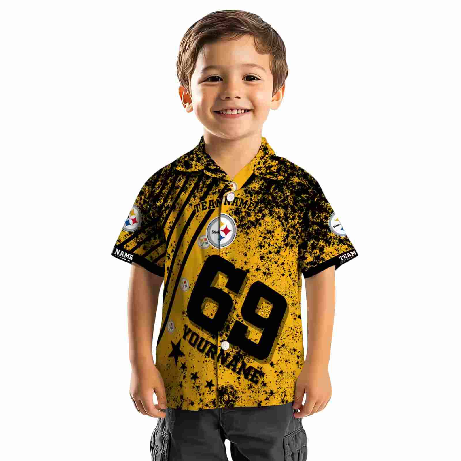 custom pittsburgh steelers star stripes gold hawaiian shirt top rated