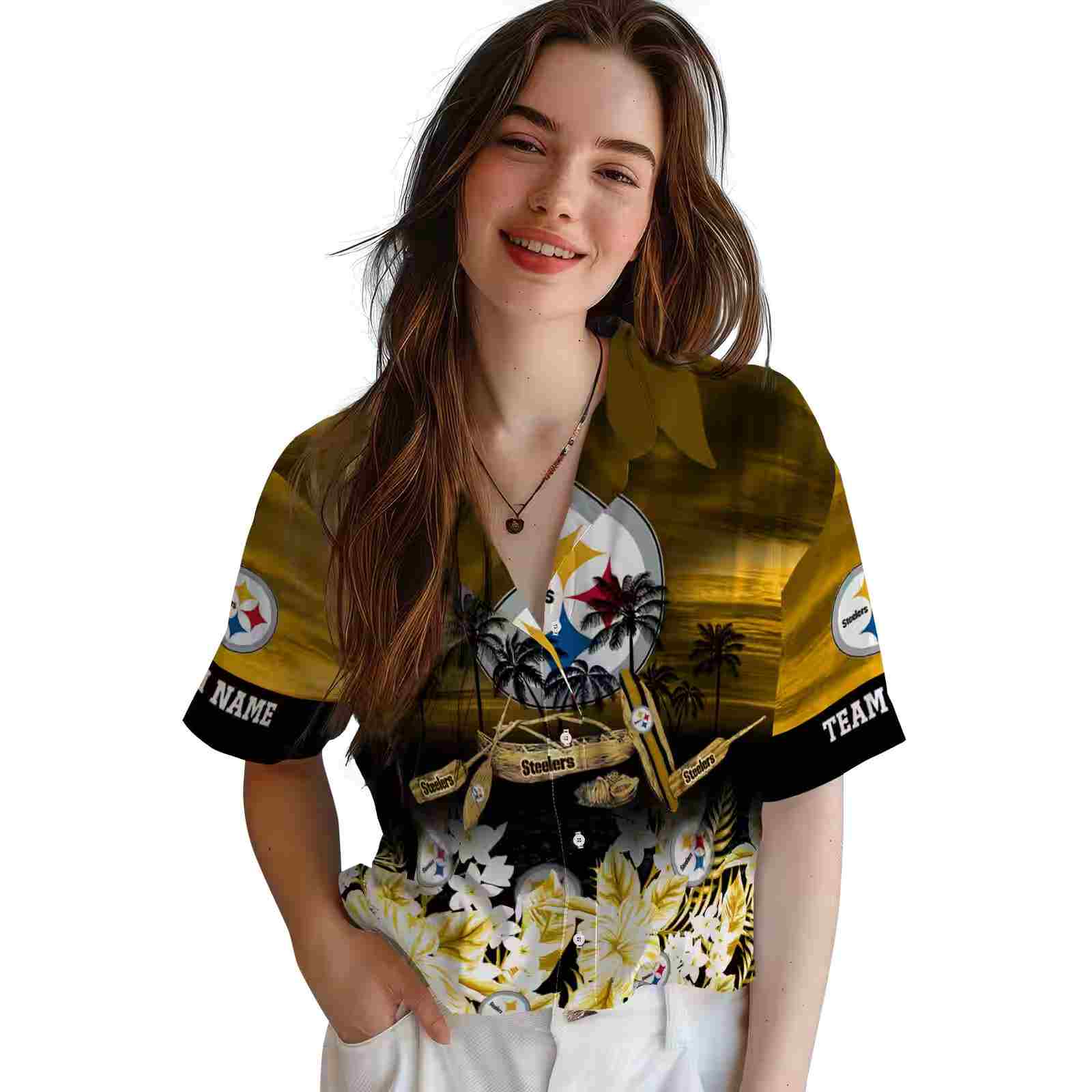 custom pittsburgh steelers tropical canoe gold hawaiian shirt latest model