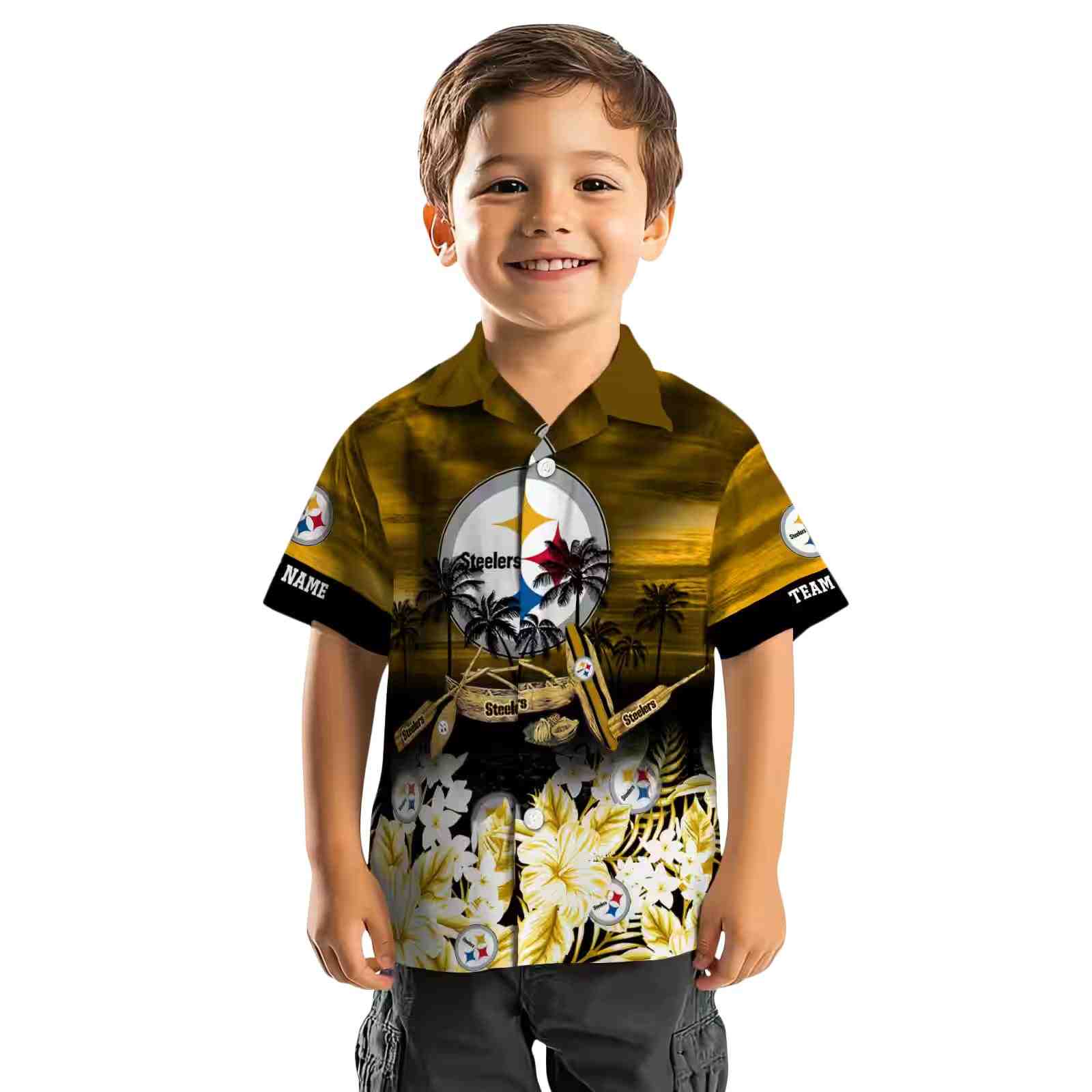 custom pittsburgh steelers tropical canoe gold hawaiian shirt top rated