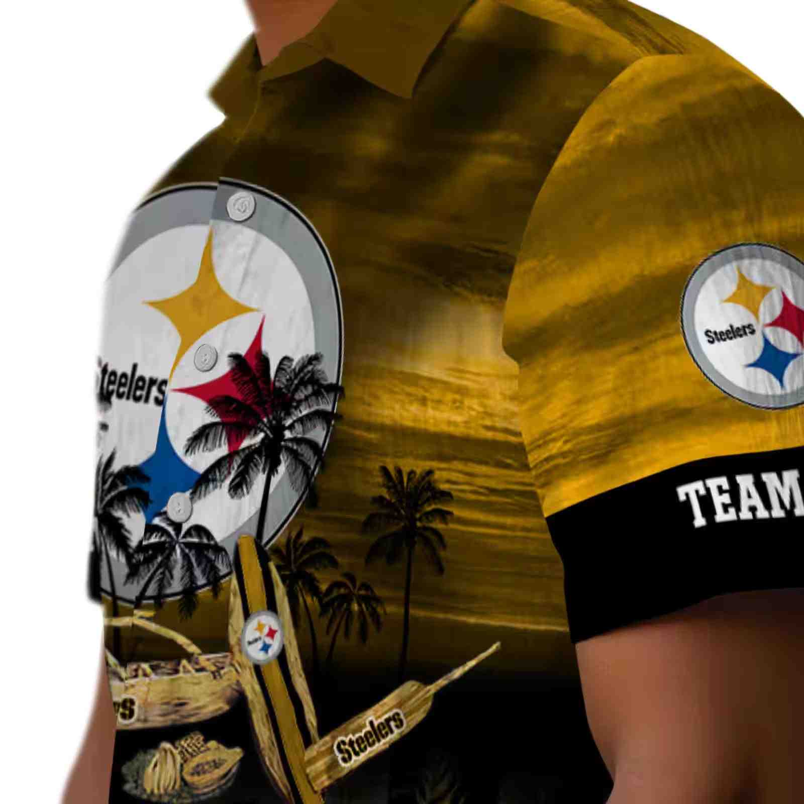 custom pittsburgh steelers tropical canoe gold hawaiian shirt trendy