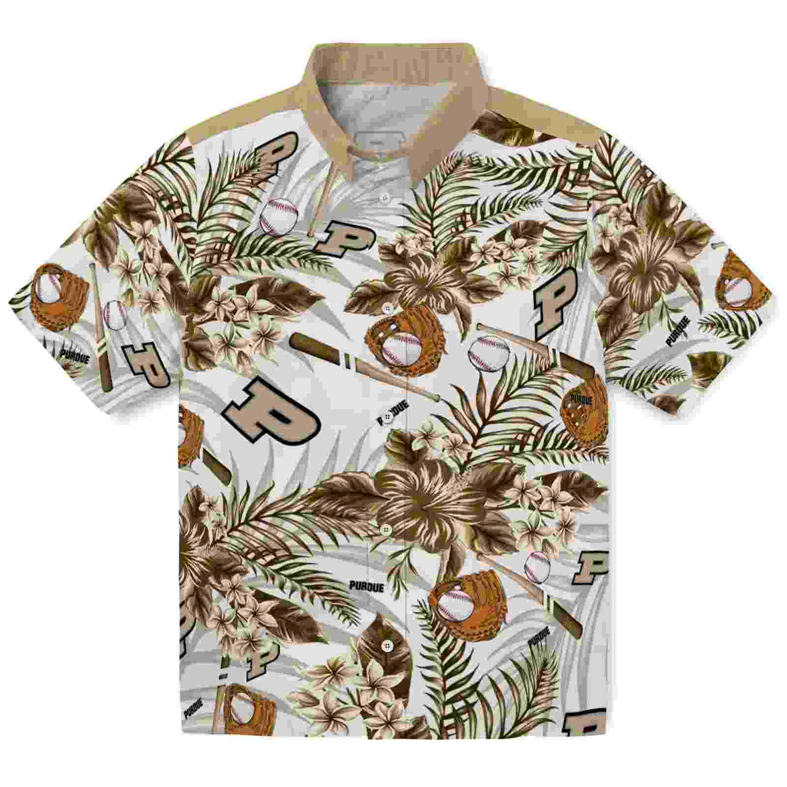 Custom Purdue Boilermakers Floral Baseball Gold White Hawaiian Shirt