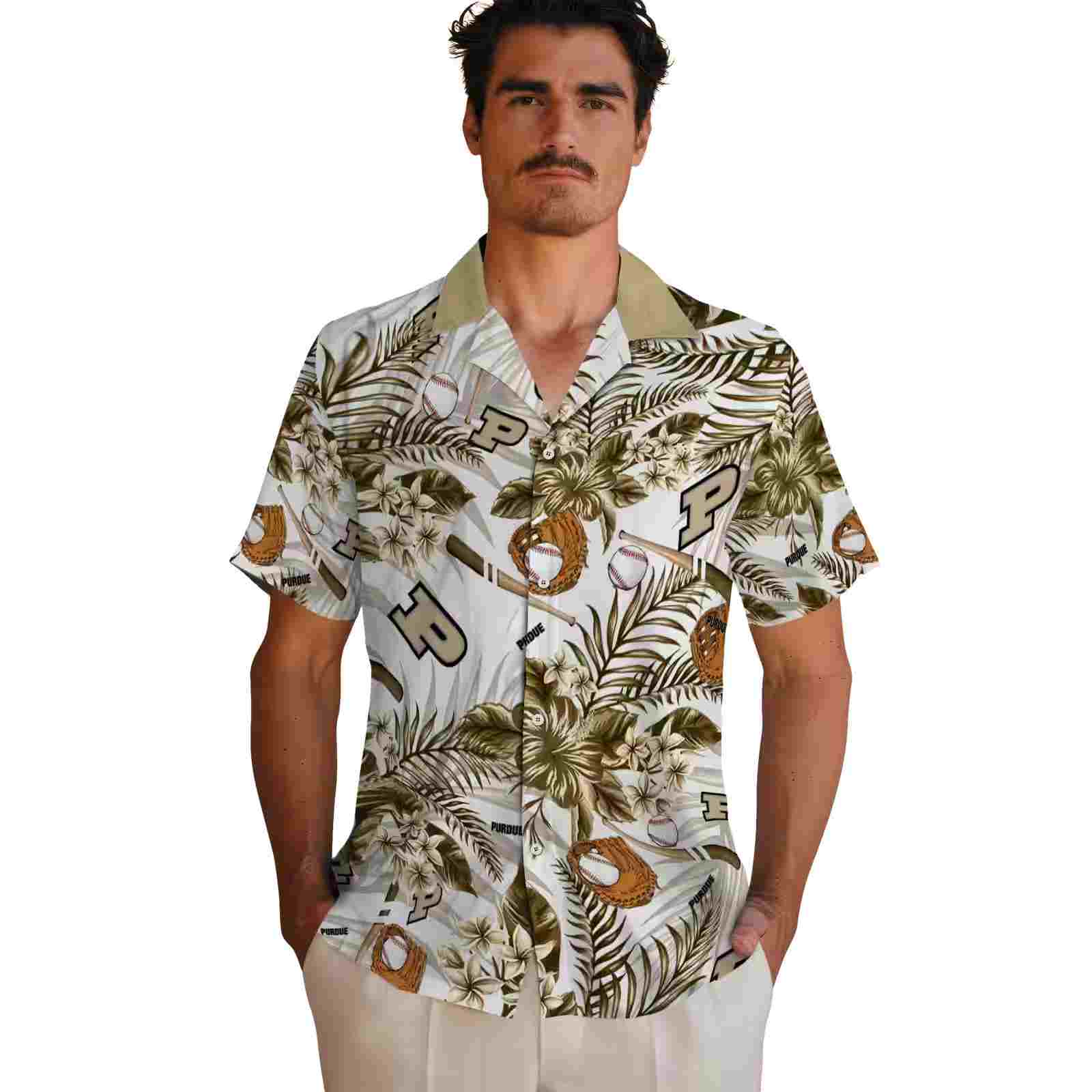 custom purdue boilermakers floral baseball gold white hawaiian shirt fashion forward