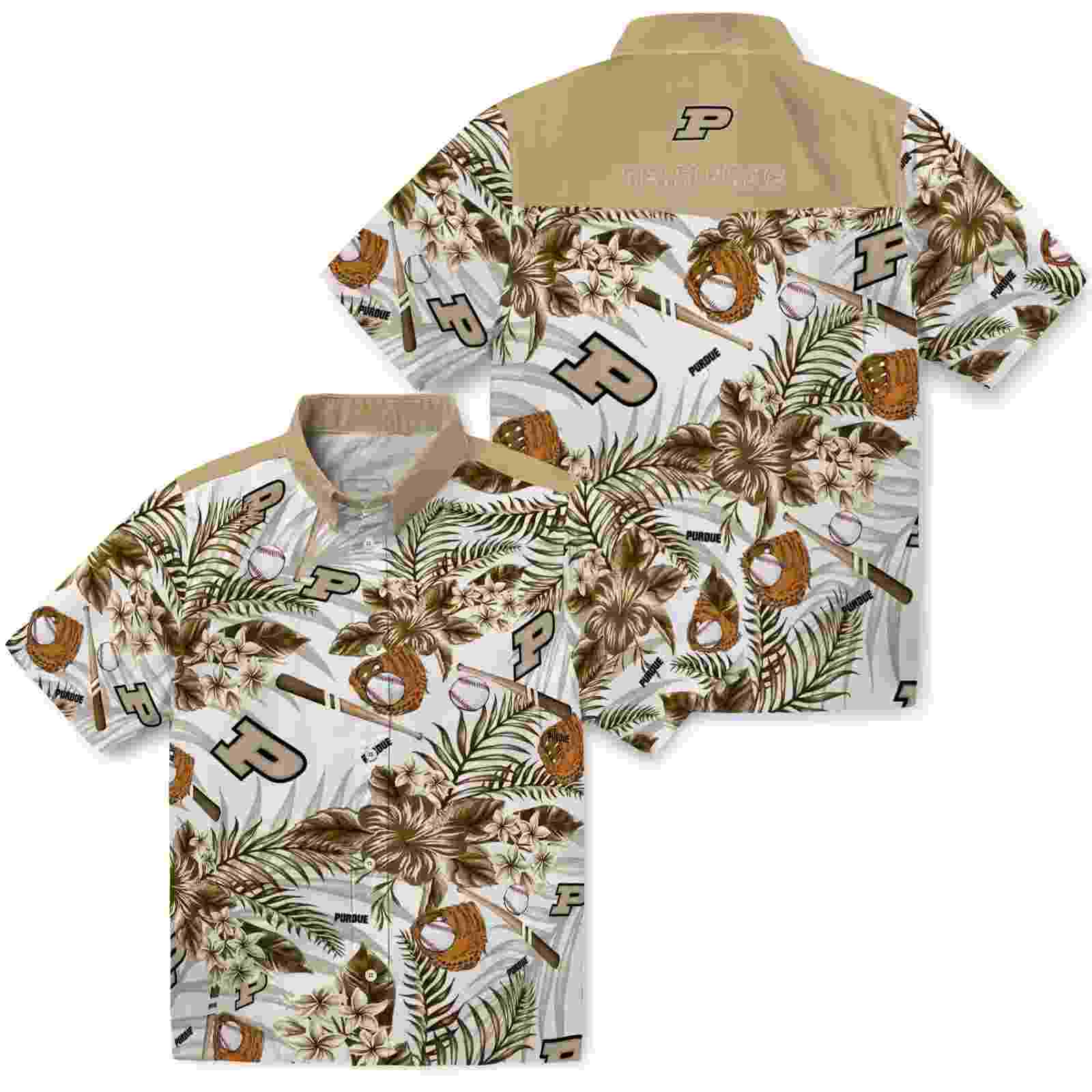 custom purdue boilermakers floral baseball gold white hawaiian shirt high quality