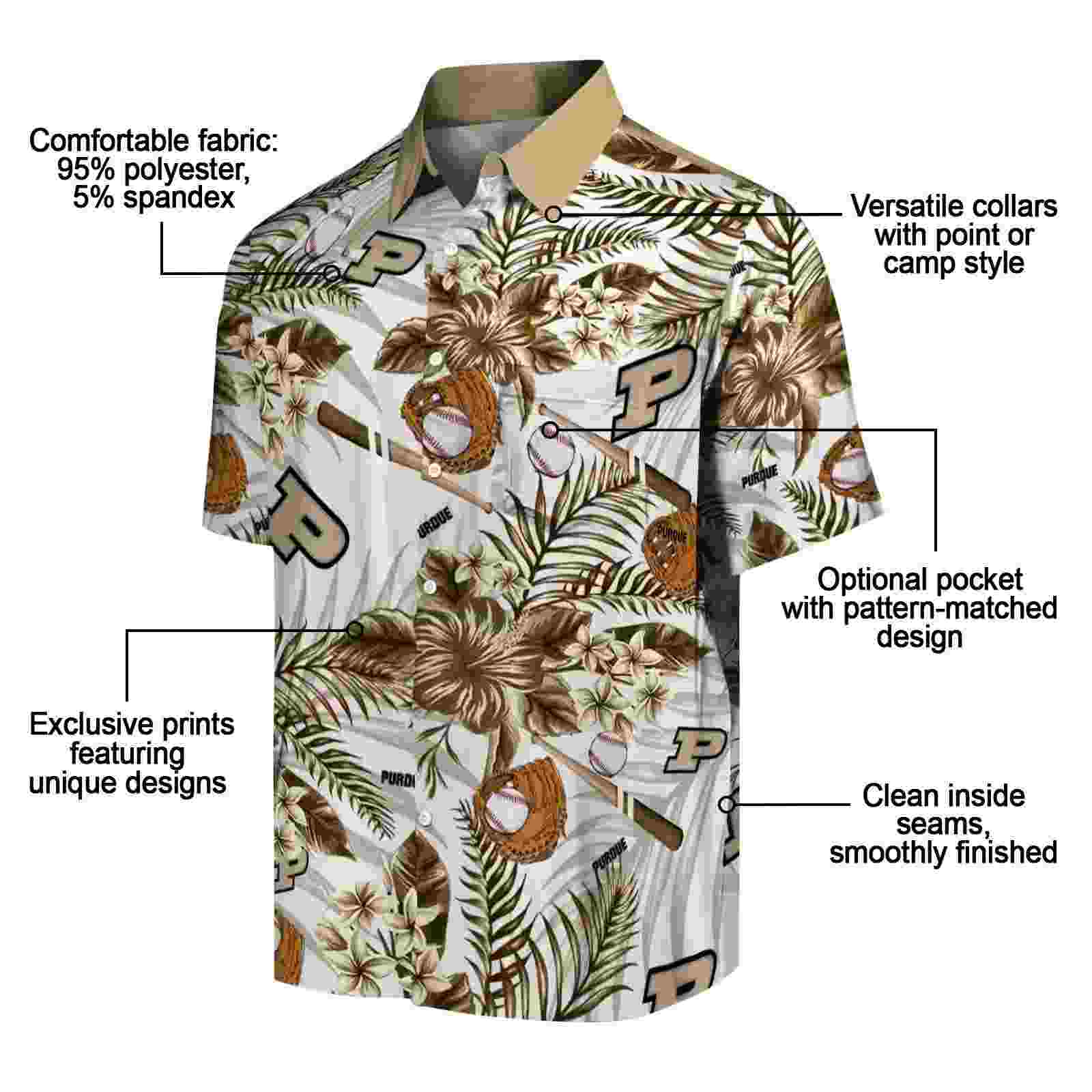 custom purdue boilermakers floral baseball gold white hawaiian shirt new arrival