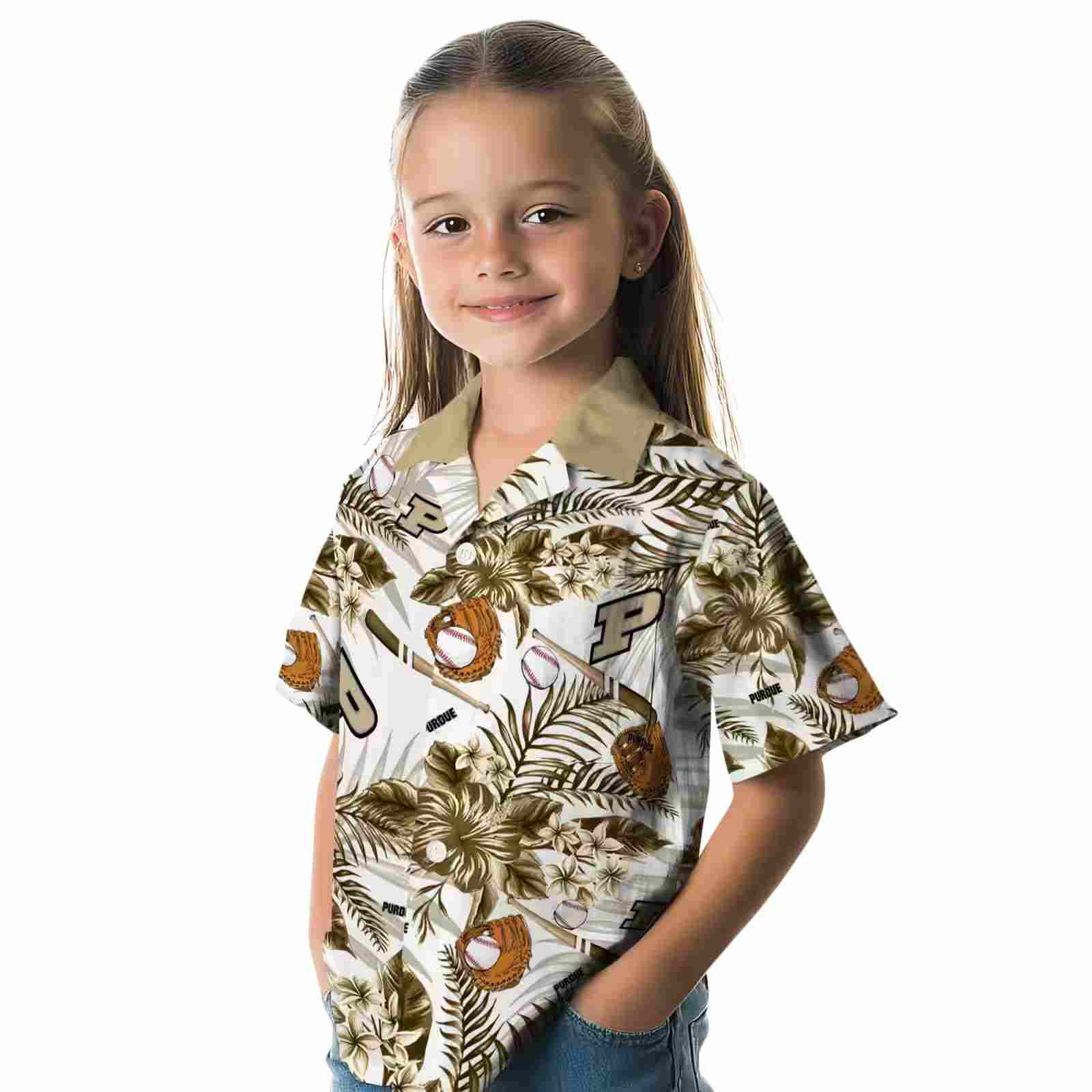 custom purdue boilermakers floral baseball gold white hawaiian shirt premium grade