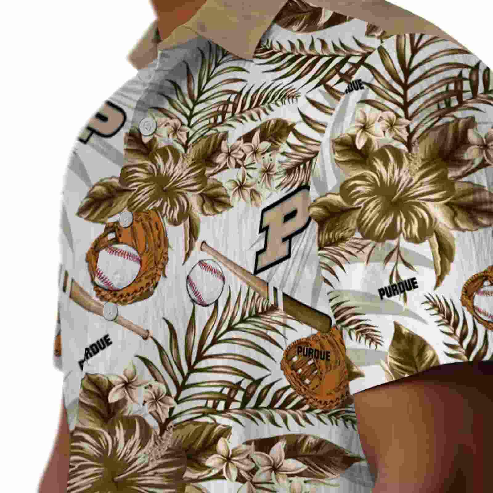 custom purdue boilermakers floral baseball gold white hawaiian shirt trendy