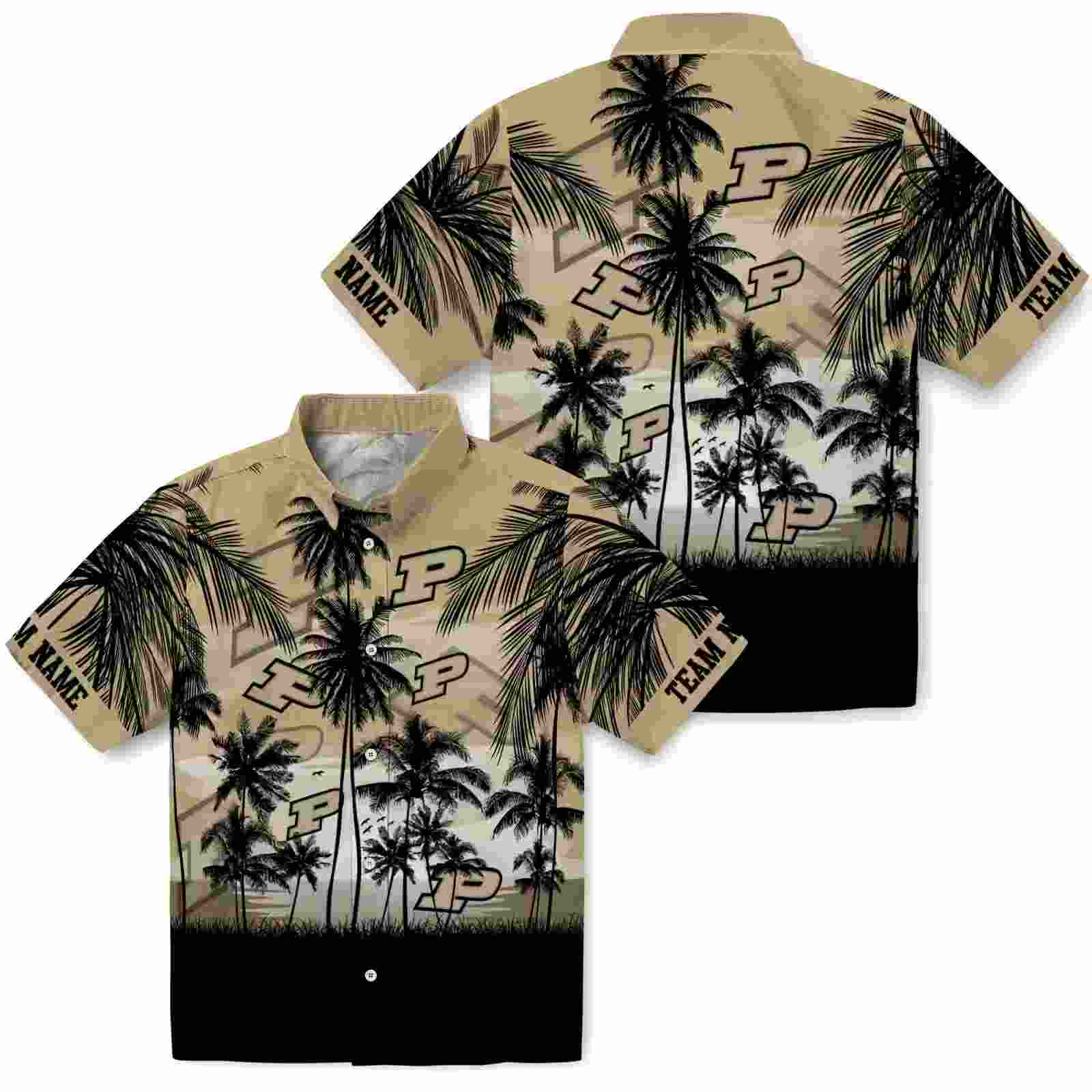 custom purdue boilermakers sunset scene gold black hawaiian shirt high quality