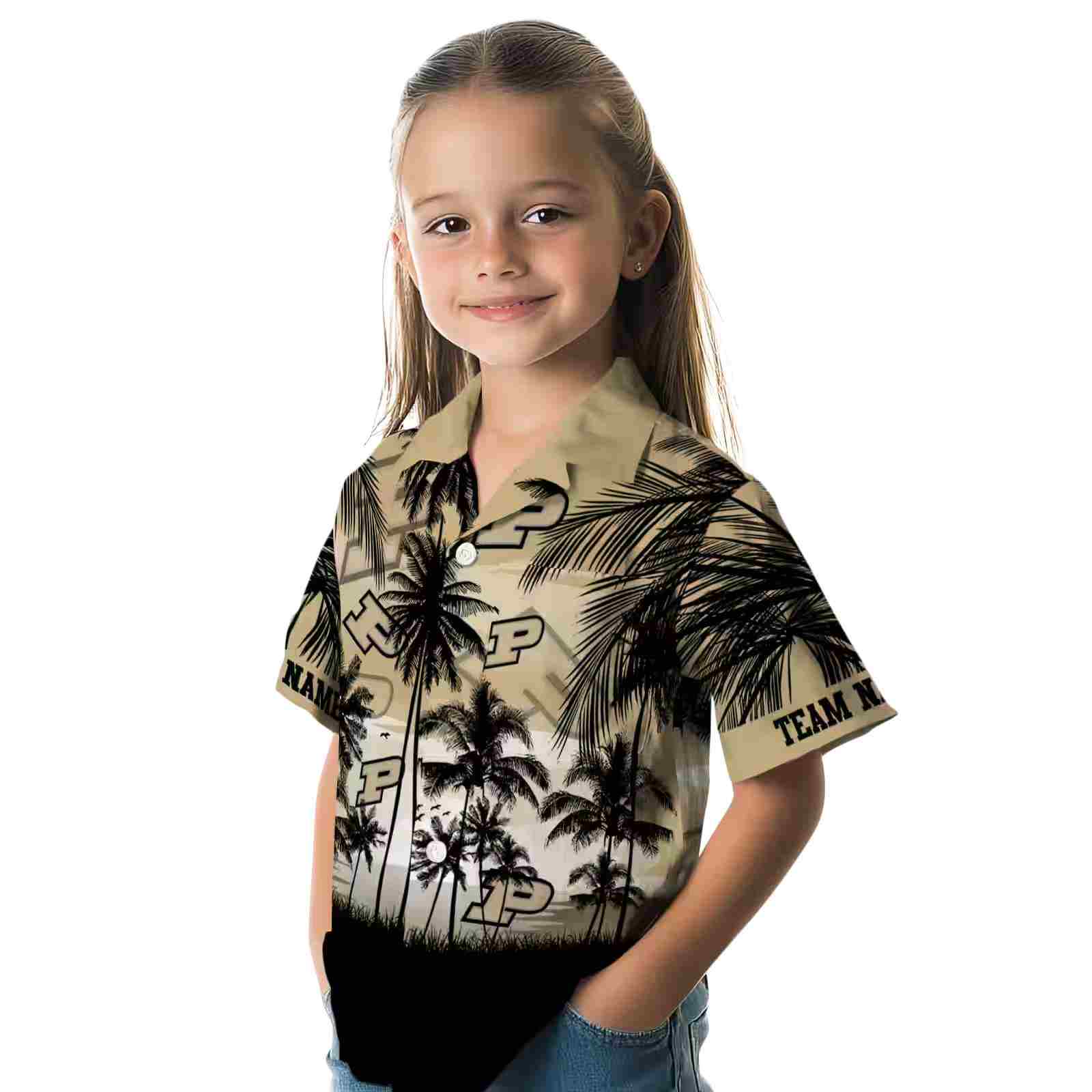 custom purdue boilermakers sunset scene gold black hawaiian shirt premium grade