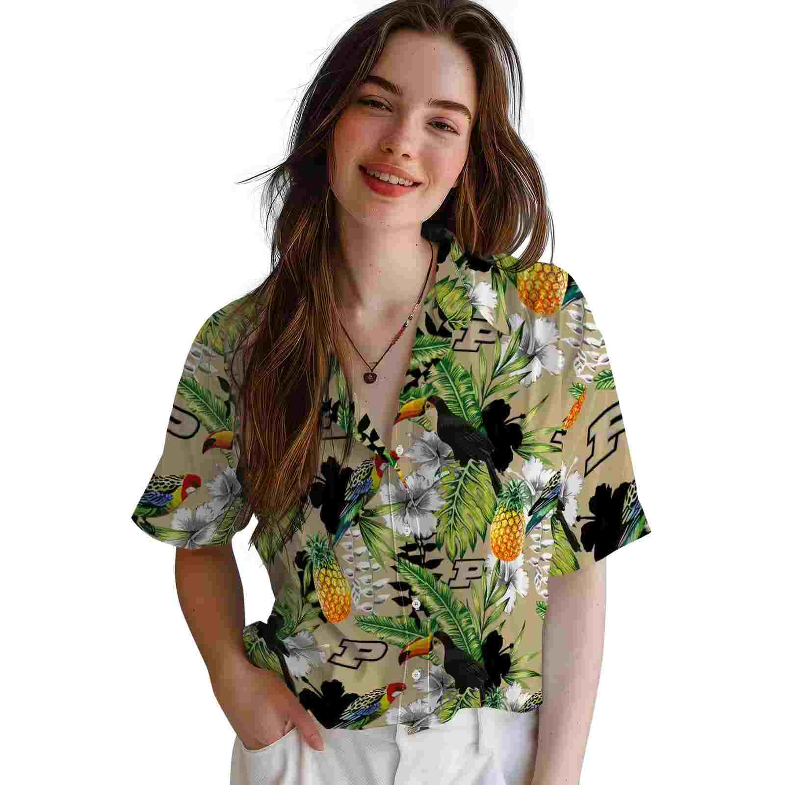 custom purdue boilermakers tropical toucan gold green hawaiian shirt latest model