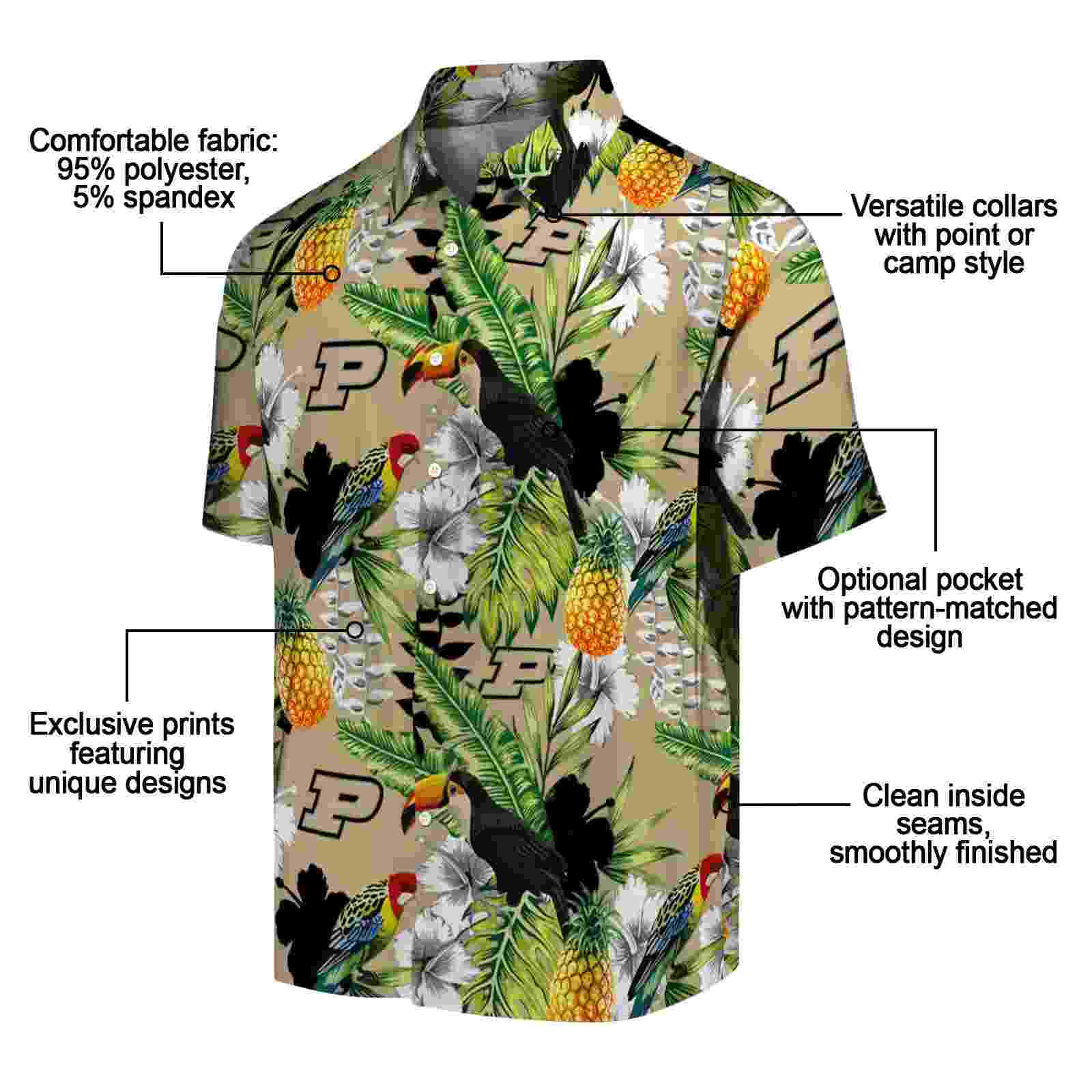 custom purdue boilermakers tropical toucan gold green hawaiian shirt new arrival