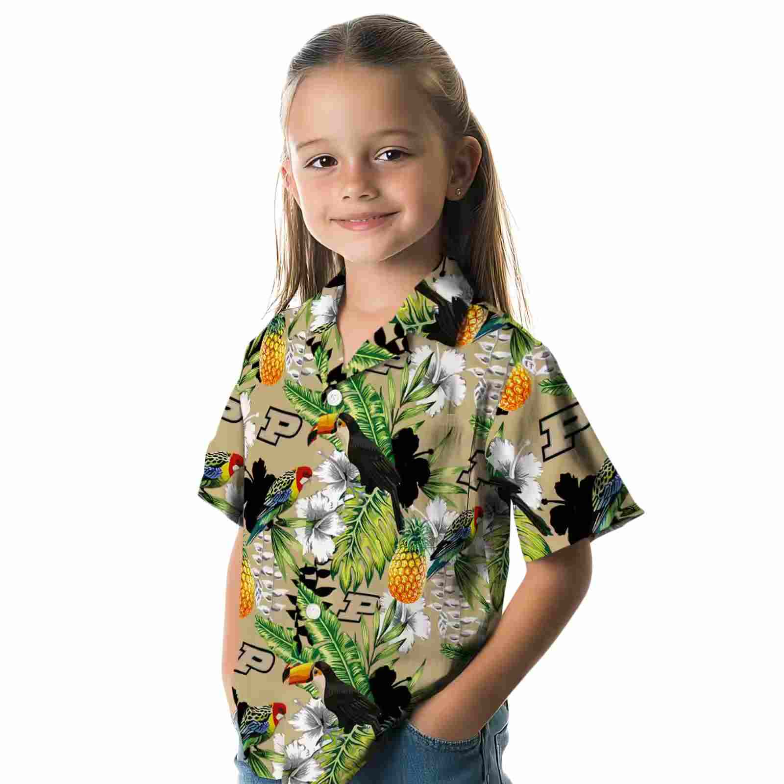 custom purdue boilermakers tropical toucan gold green hawaiian shirt premium grade