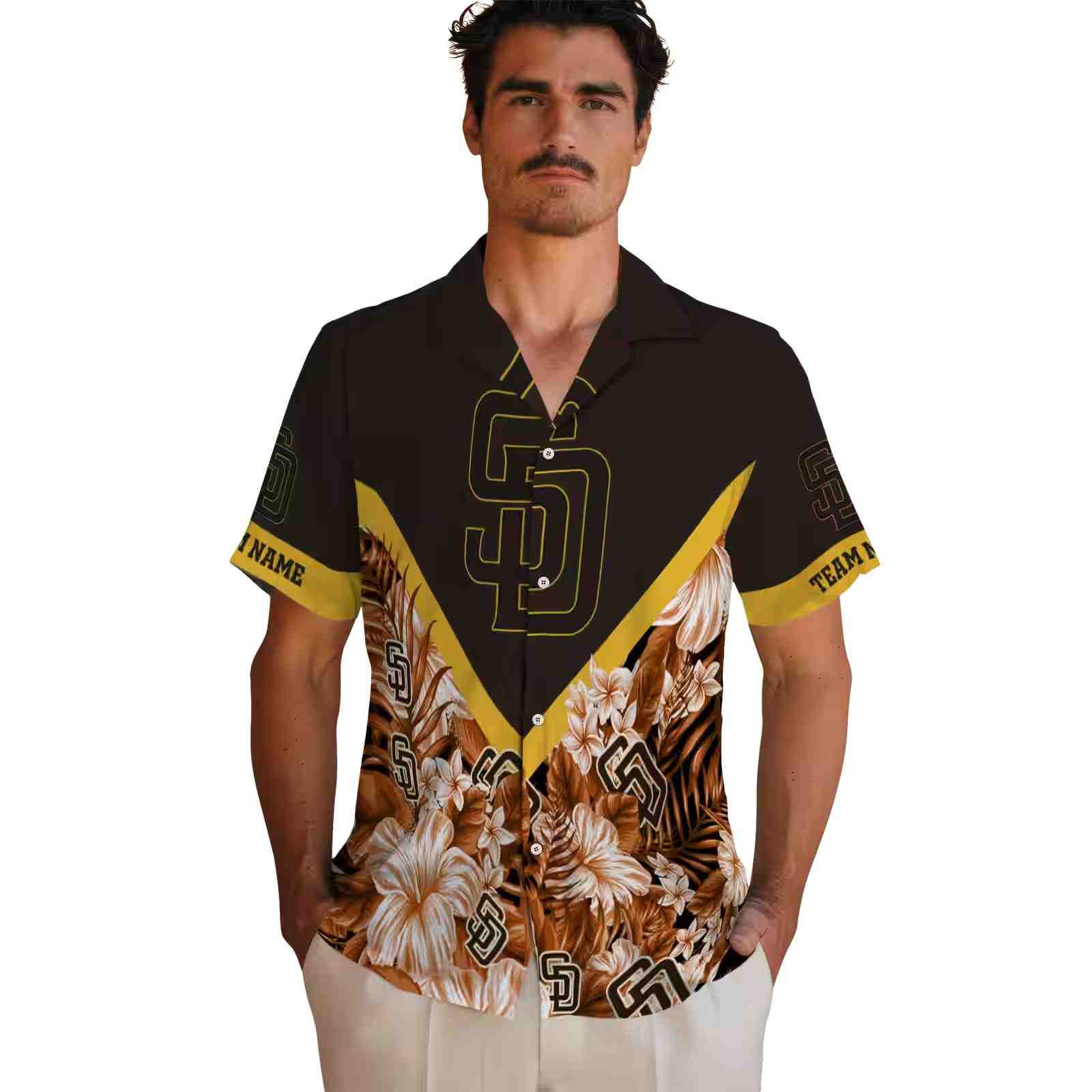 custom san diego padres floral chevron brown hawaiian shirt fashion forward