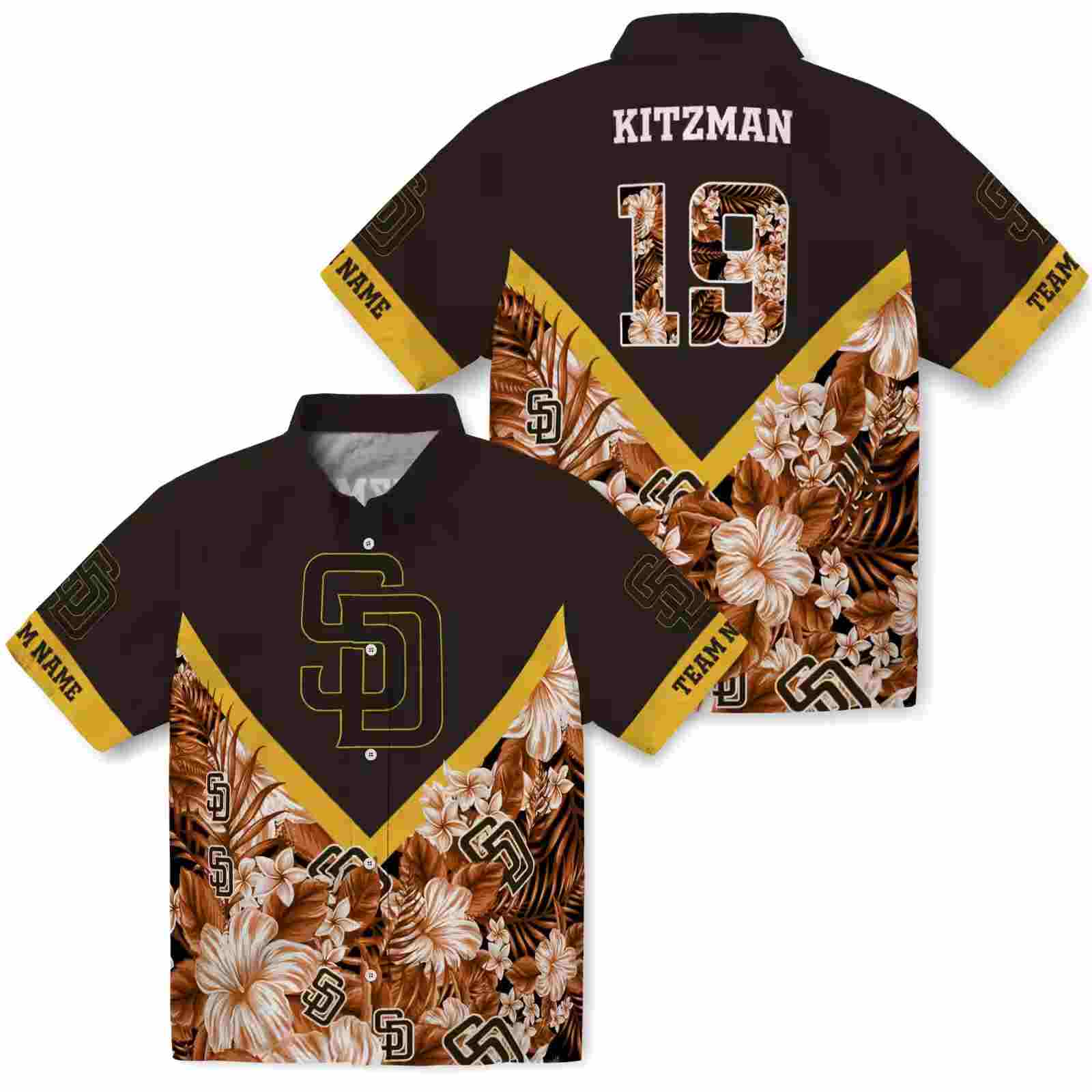 custom san diego padres floral chevron brown hawaiian shirt high quality