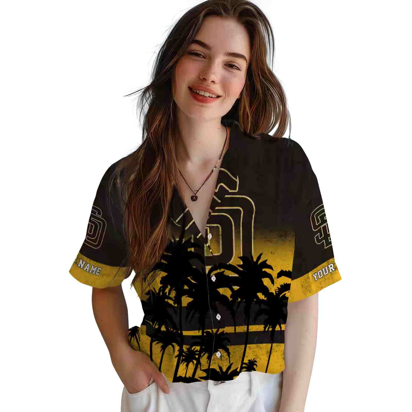 custom san diego padres sunset pattern brown black hawaiian shirt latest model